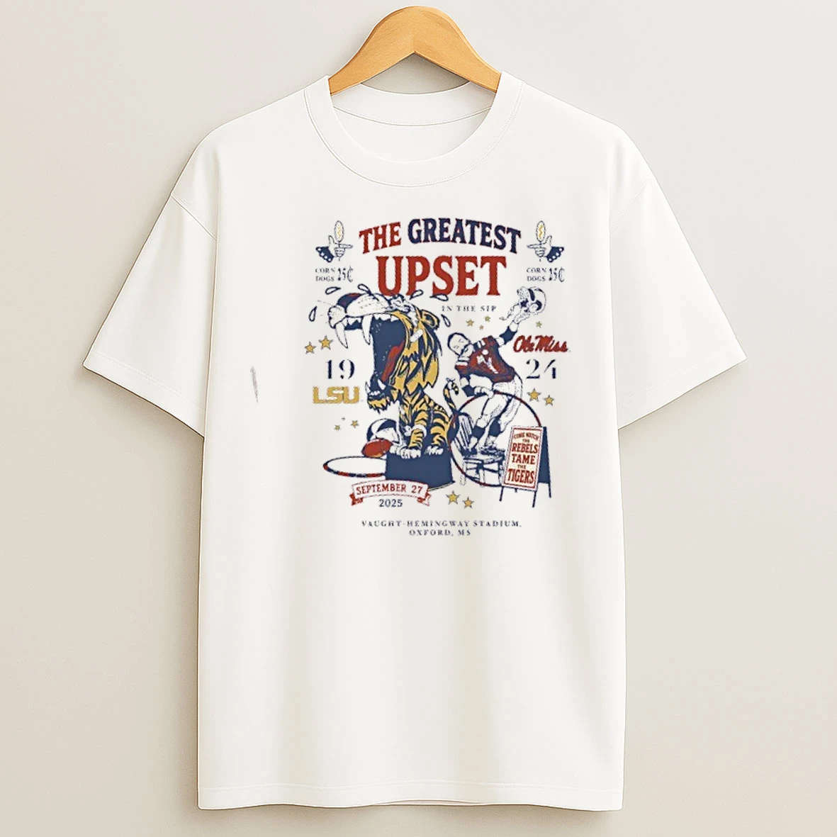 Classic Lsu Tigers Vs Ole Miss 2025 The Greatest Upset Mascot T Shirts