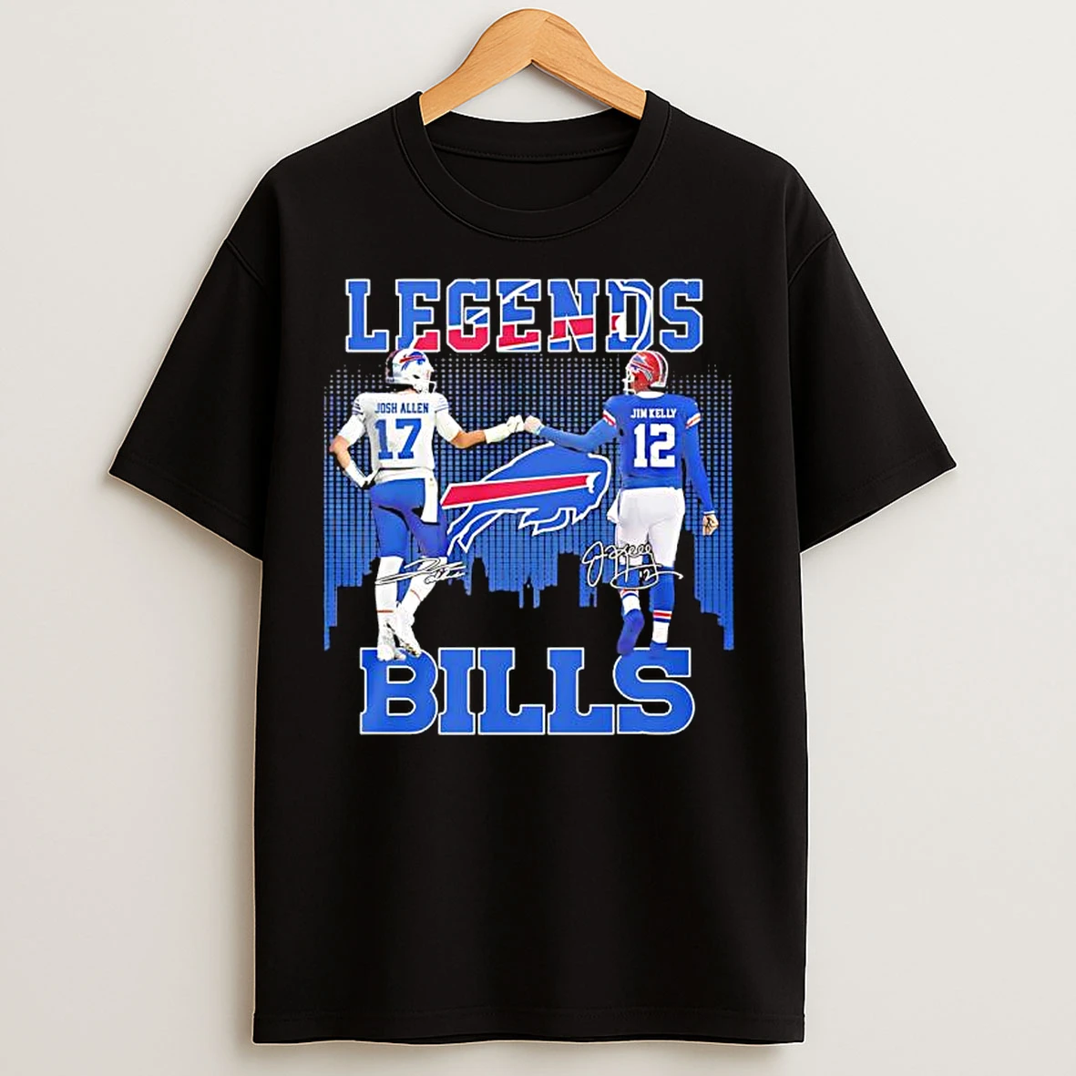 Classic Legends Buffalo Bills Josh Allen 17 And Jim Kelly 12 Signatures T Shirts