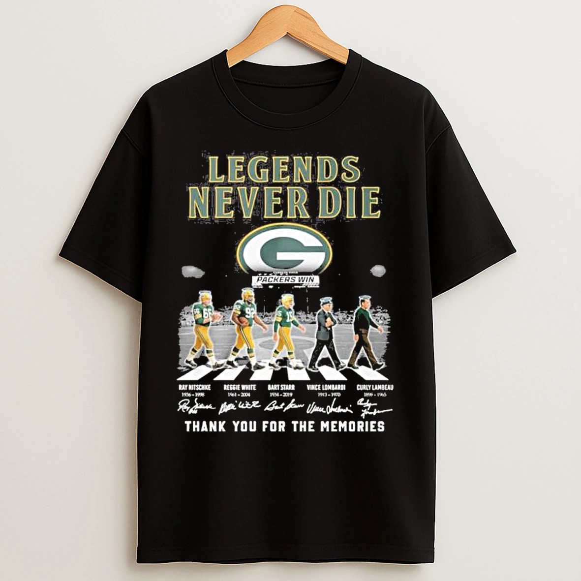 Classic Legends Never Die Green Bay Packers Abbey Road T Shirts