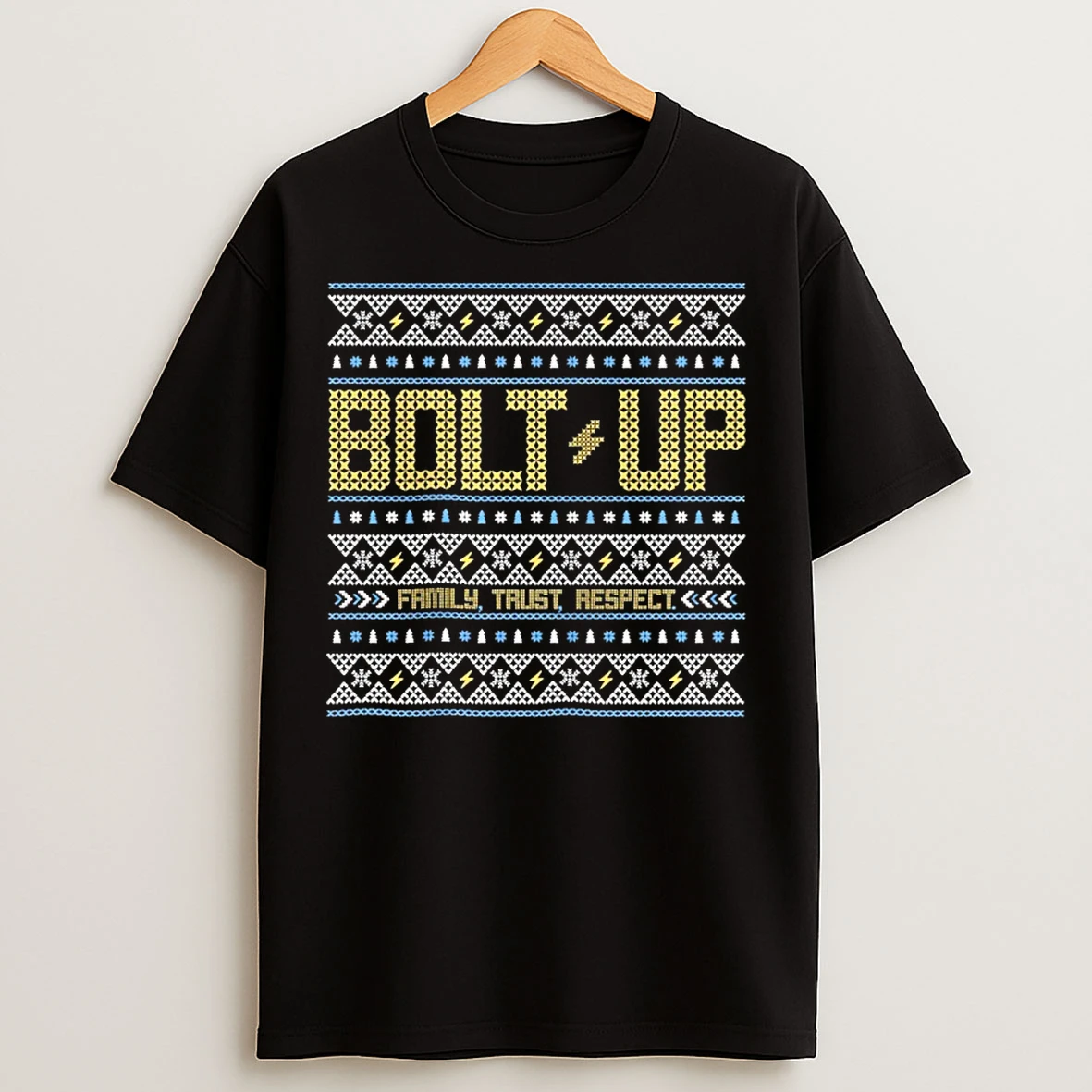 Classic Los Angeles Chargers Bolt Up Family Trust Respect Ugly Christmas T Shirts