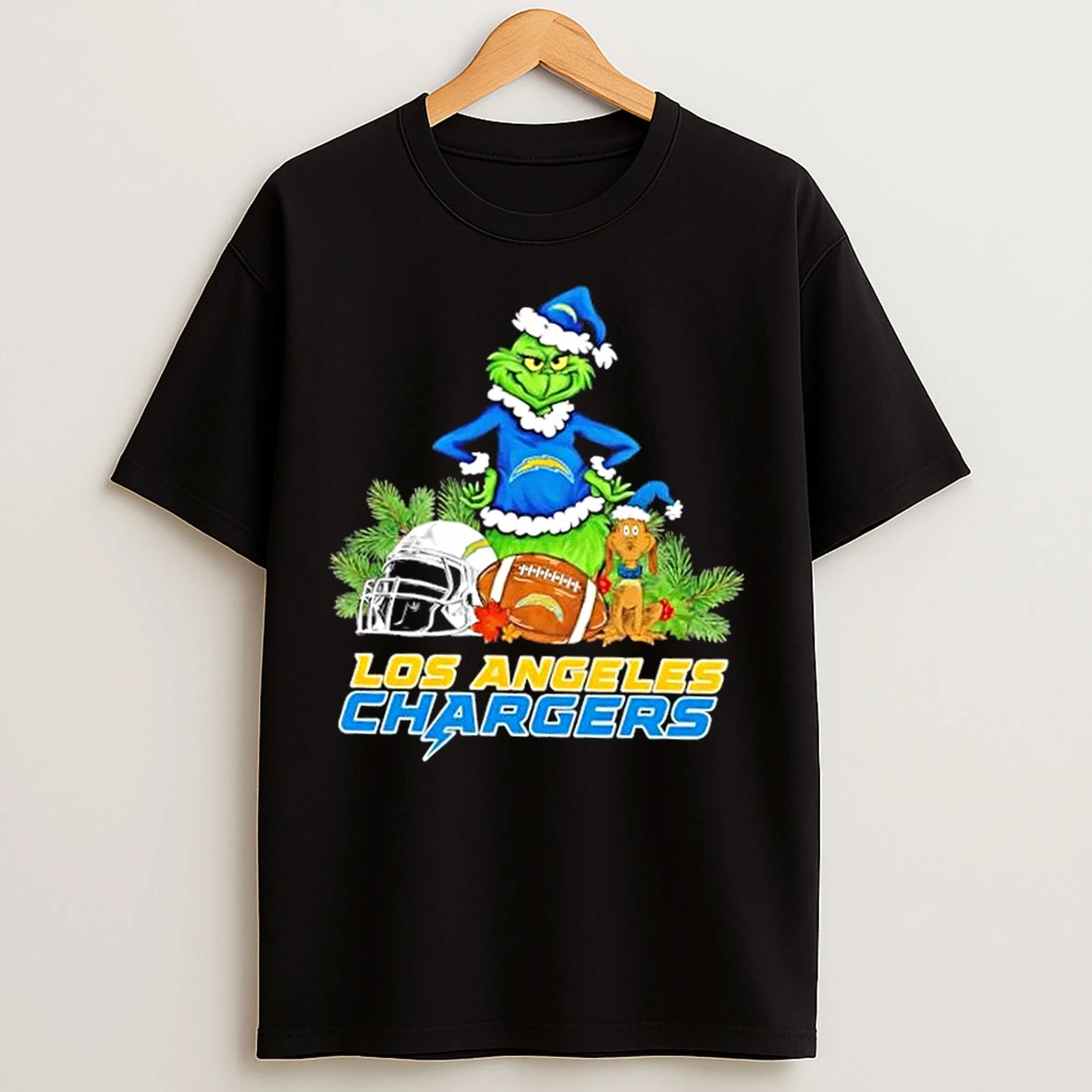 Classic Los Angeles Chargers Football X Grinch And Max Dog Merry Christmas T Shirts