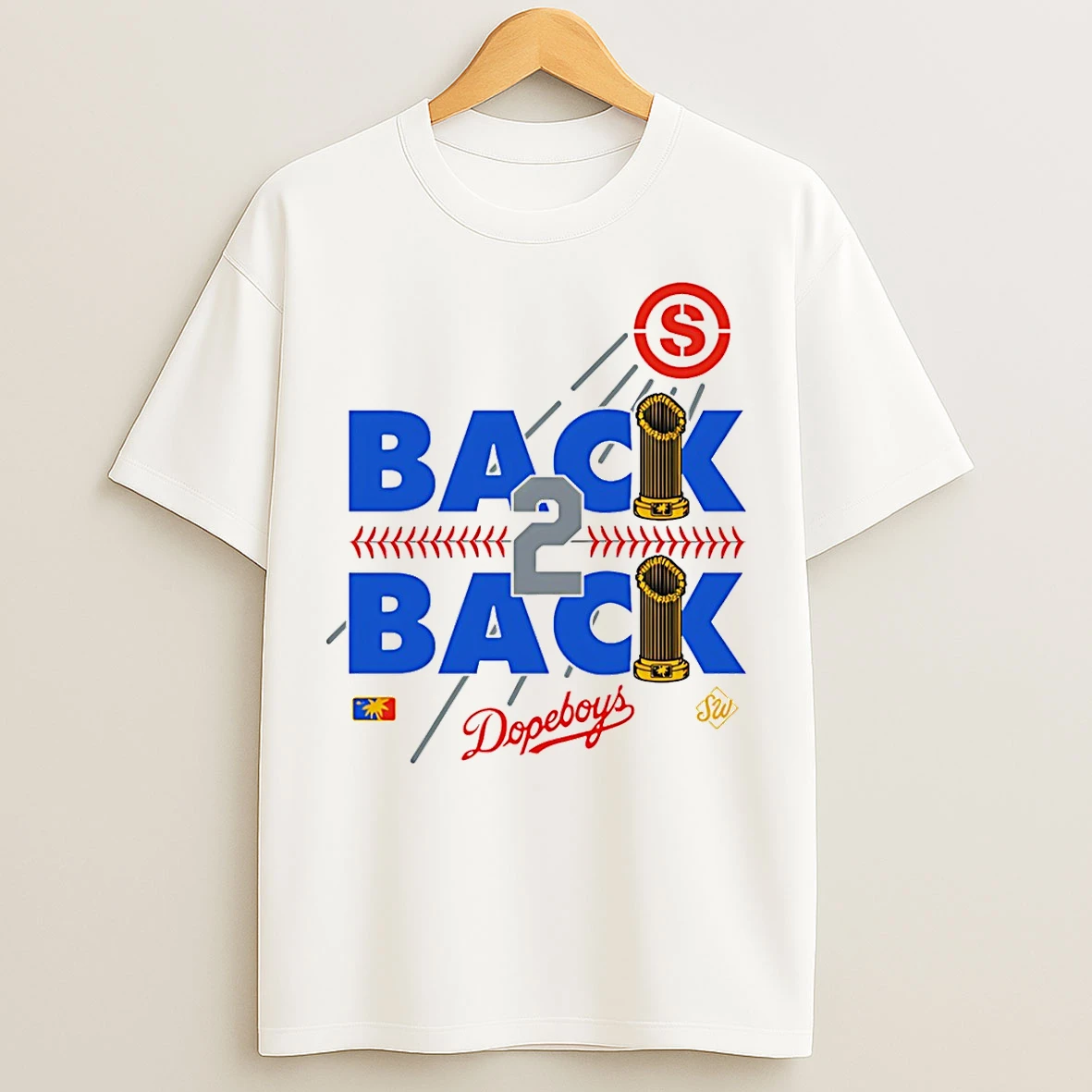 Classic Los Angeles Dodgers Back 2 Back Champions 2 Trophy T Shirts