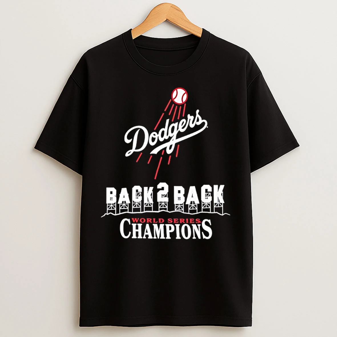 Classic Los Angeles Dodgers Back To Back World Series Champions Hollywood Sign T Shirts
