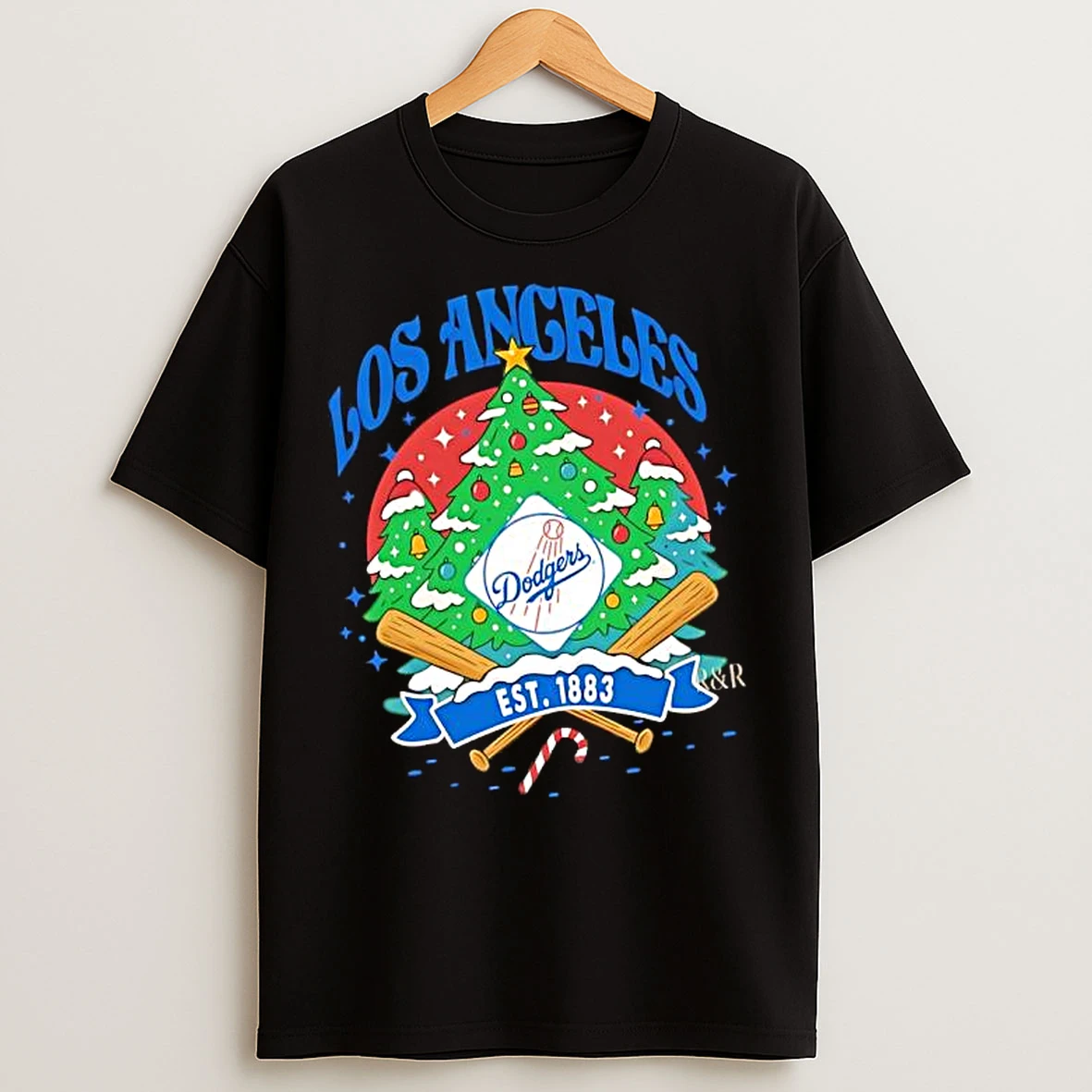 Classic Los Angeles Dodgers Ugly Christmas Tree Motif Est 1883 Logo T Shirts