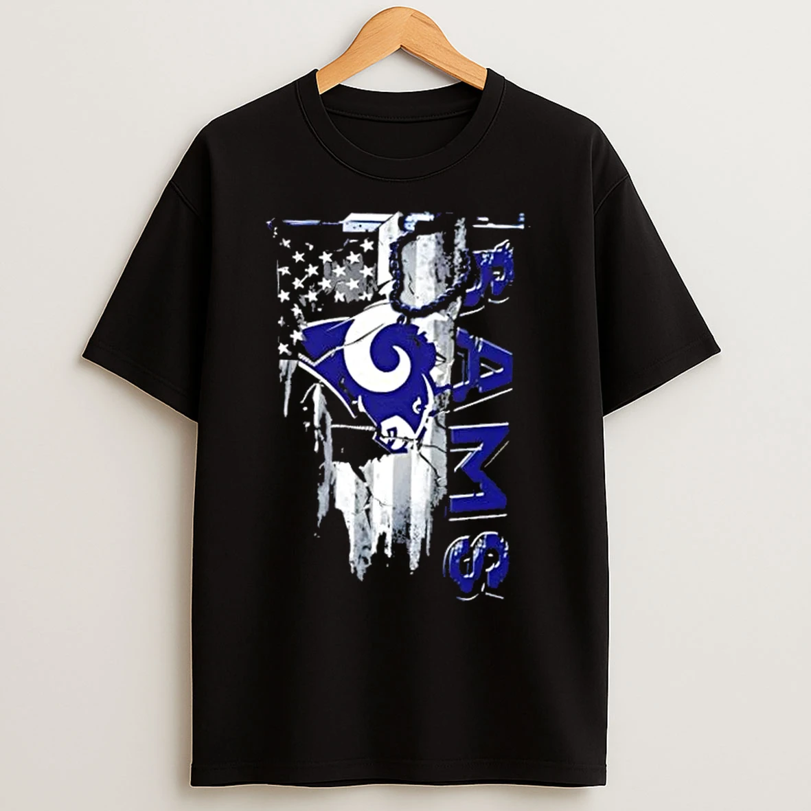 Classic Los Angeles Rams Football Battle Shattered Usa Flag Rip Design T Shirts