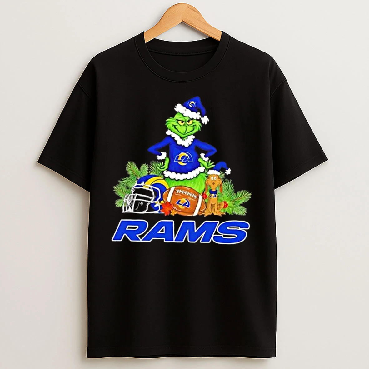 Classic Los Angeles Rams Football X Grinch And Max Dog Merry Christmas T Shirts