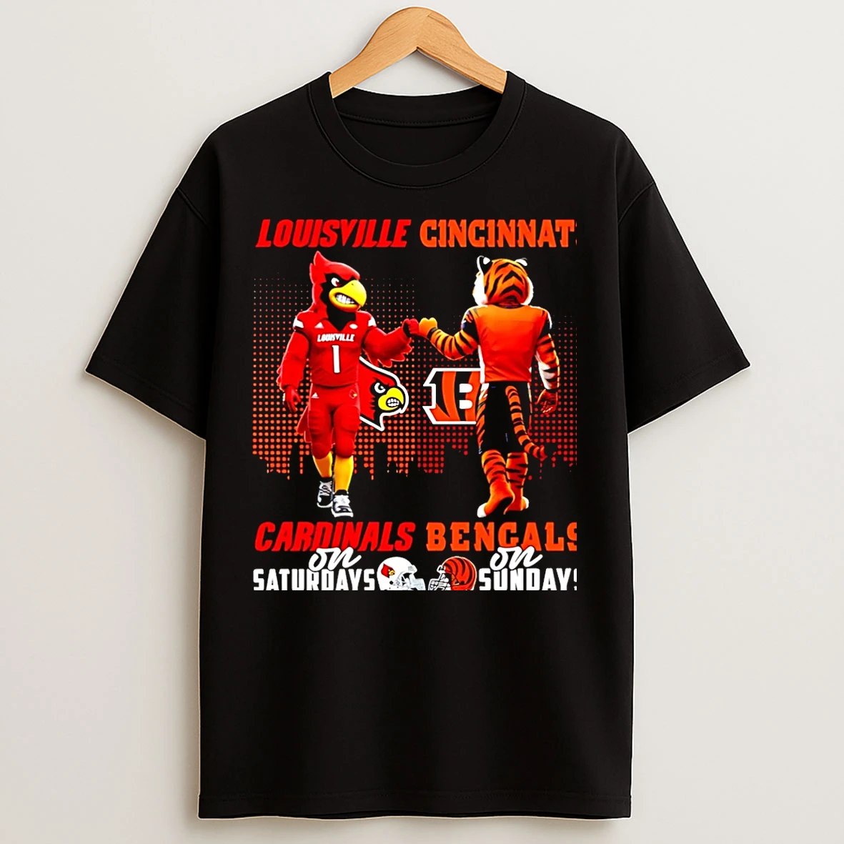 Classic Louisville Cardinals On Saturdays Vs Cincinnati Bengals On Sundays Mascot Skyline Christmas T Shirts