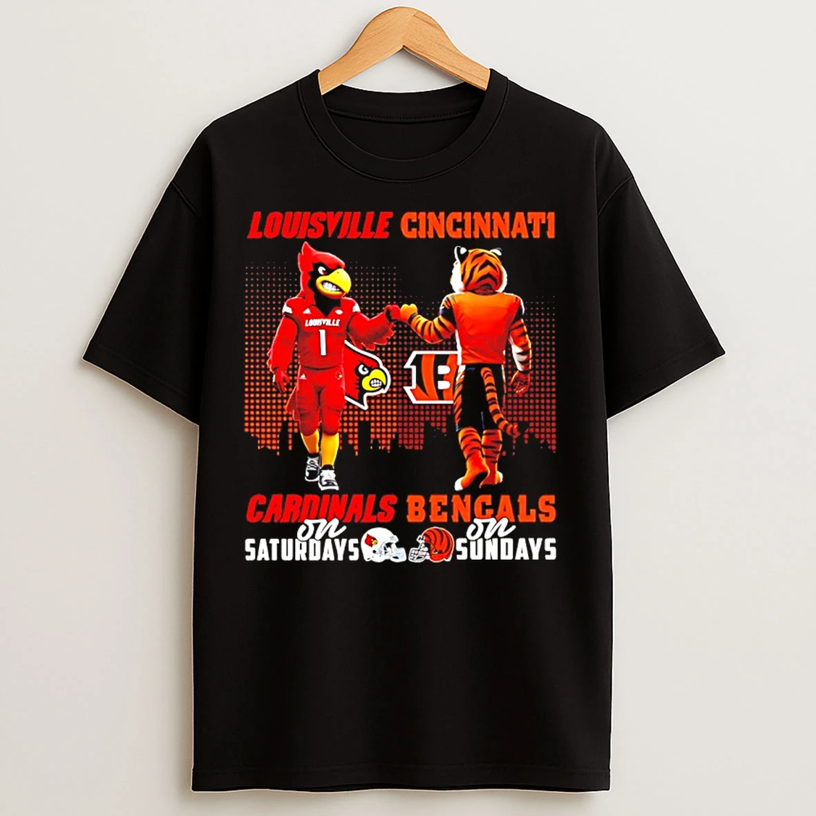 Classic Louisville Cardinals On Saturdays Vs Cincinnati Bengals On Sundays Mascot Skyline T Shirts