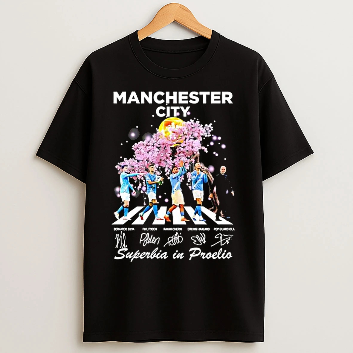 Classic Manchester City Fc Plen Superbia In Proelio Signatures T Shirts