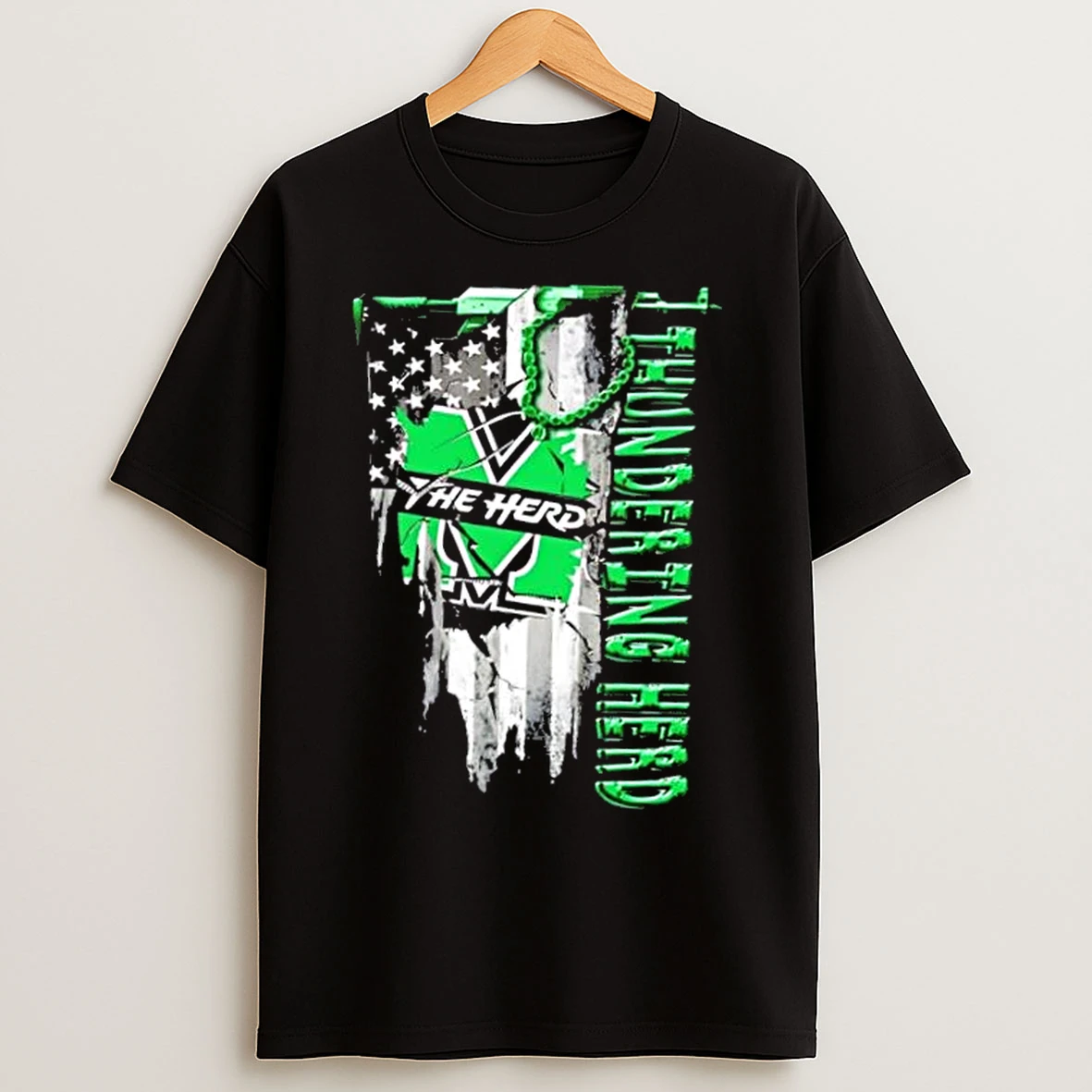 Classic Marshall Thundering Herd Football Battle Shattered Usa Flag Rip Design T Shirts
