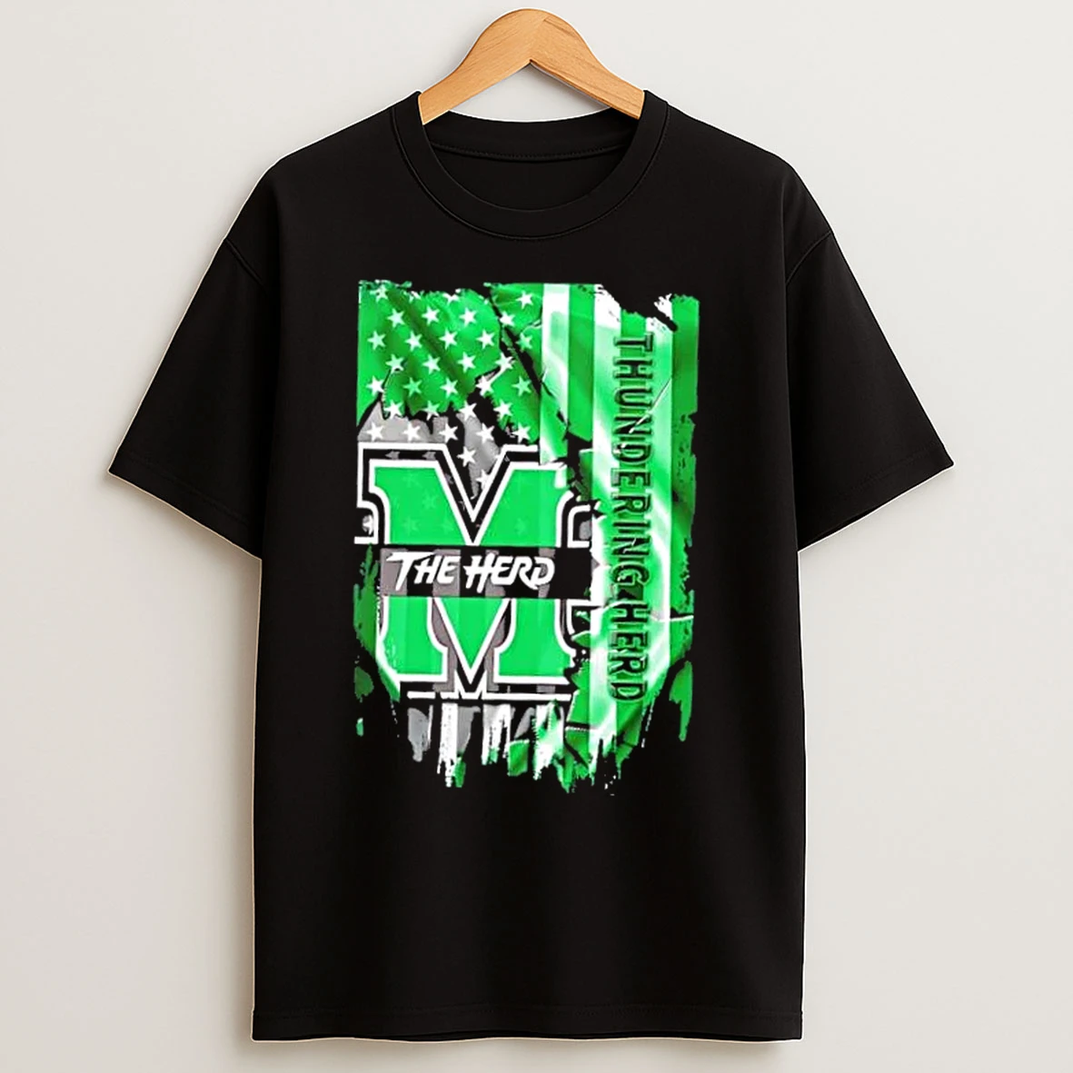 Classic Marshall Thundering Herd Football X American Flag T Shirts