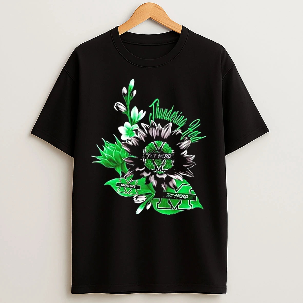Classic Marshall Thundering Herd Football X Sunflower Floral T Shirts