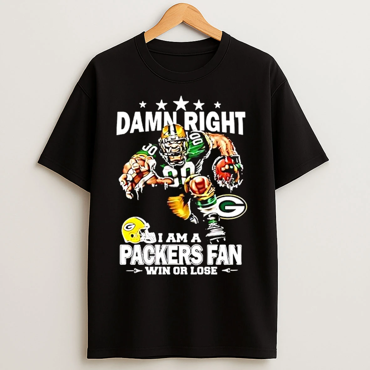 Classic Mascot Damn Right I Am A Green Bay Packers Fan Win Or Lose T Shirts
