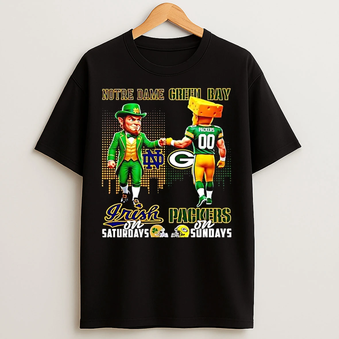 Classic Mascot Of Notre Dame Irish On Saturdays And Green Bay Packers On Sundays T Shirts
