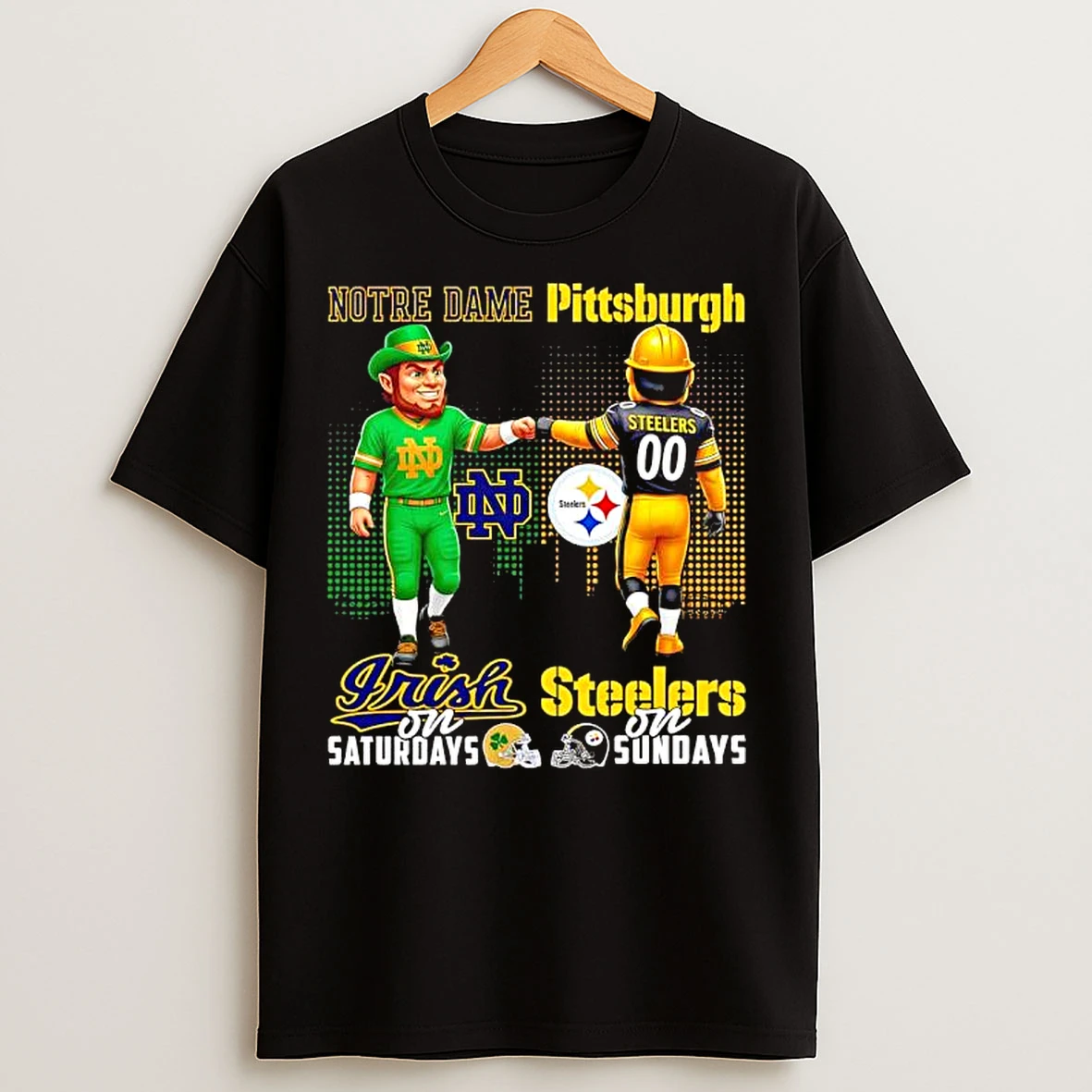 Classic Mascot Of Notre Dame Irish On Saturdays And Pittsburgh Steelers On Sundays T Shirts