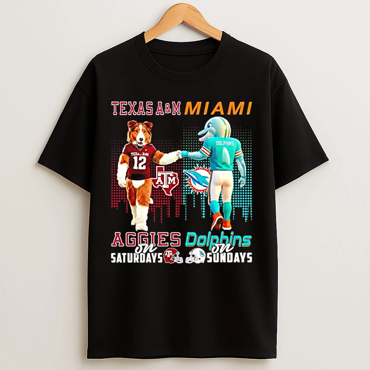 Classic Mascot Of Texas Am Aggies On Saturdays And Miami Dolphins On Sundays T Shirts