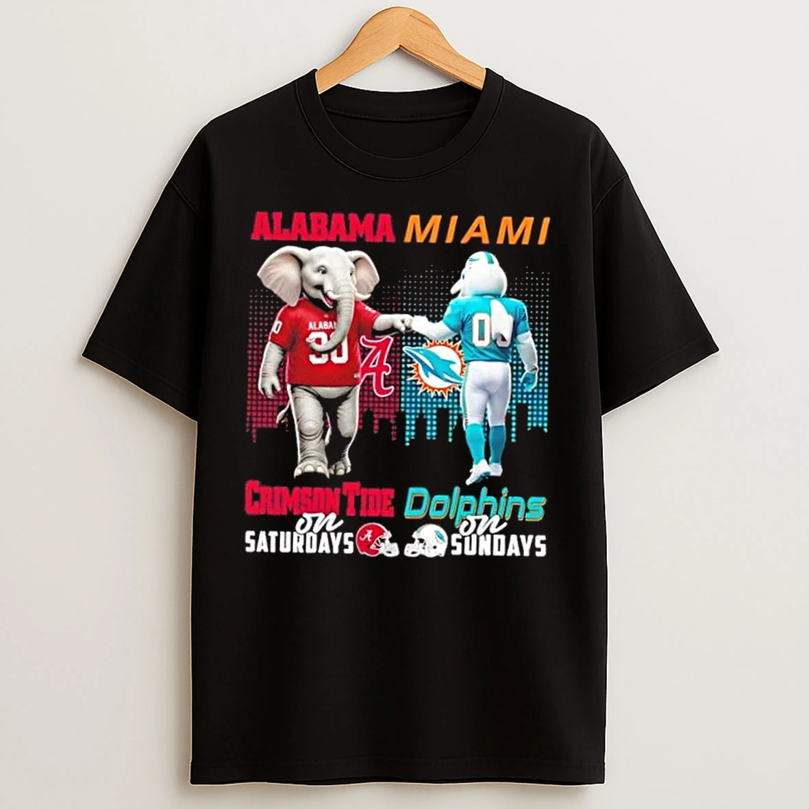 Classic Mascots Alabama Crimson Tide On Saturdays X Miami Dolphins On Sundays Skyline T Shirts