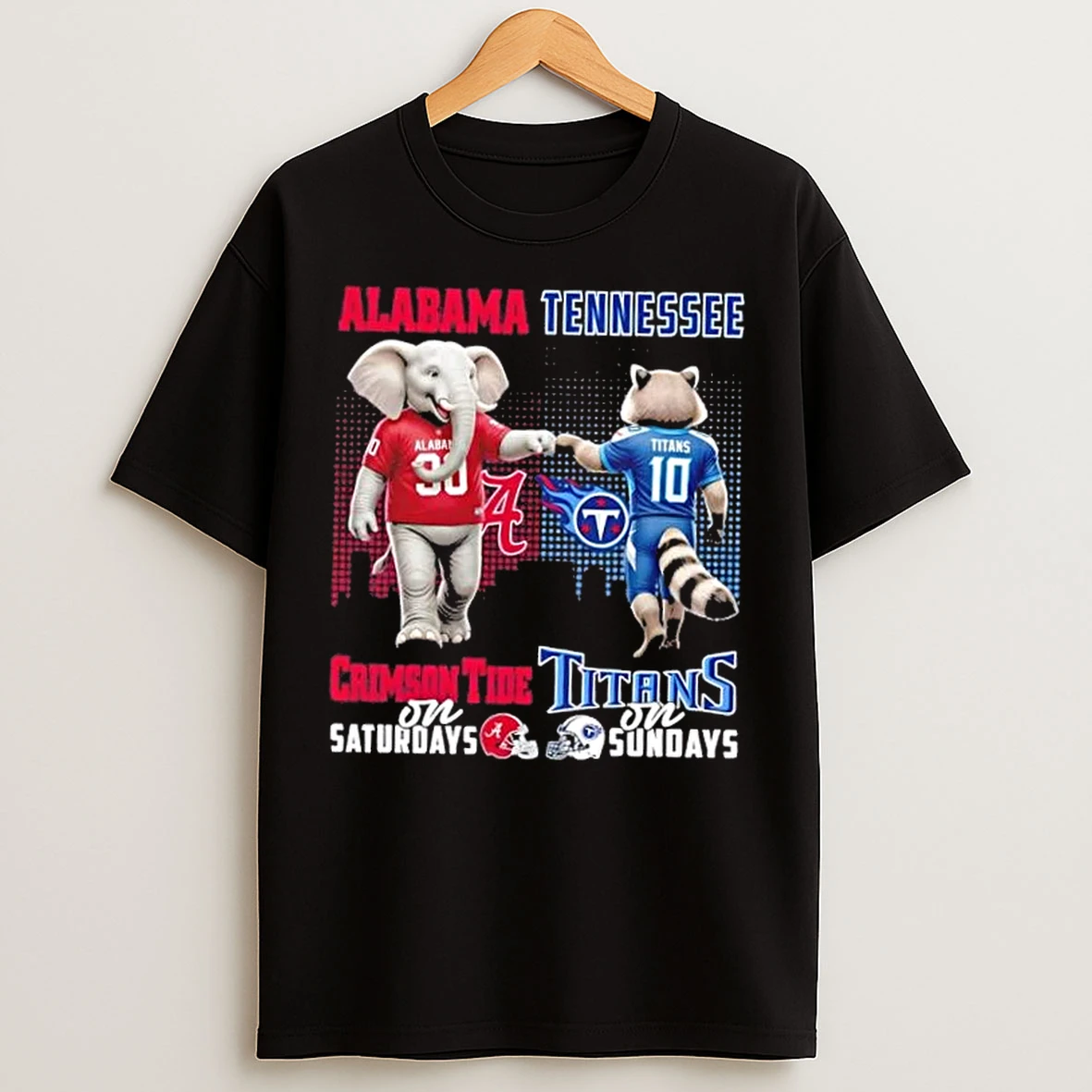 Classic Mascots Alabama Crimson Tide On Saturdays X Tennessee Titans On Sundays Skyline T Shirts
