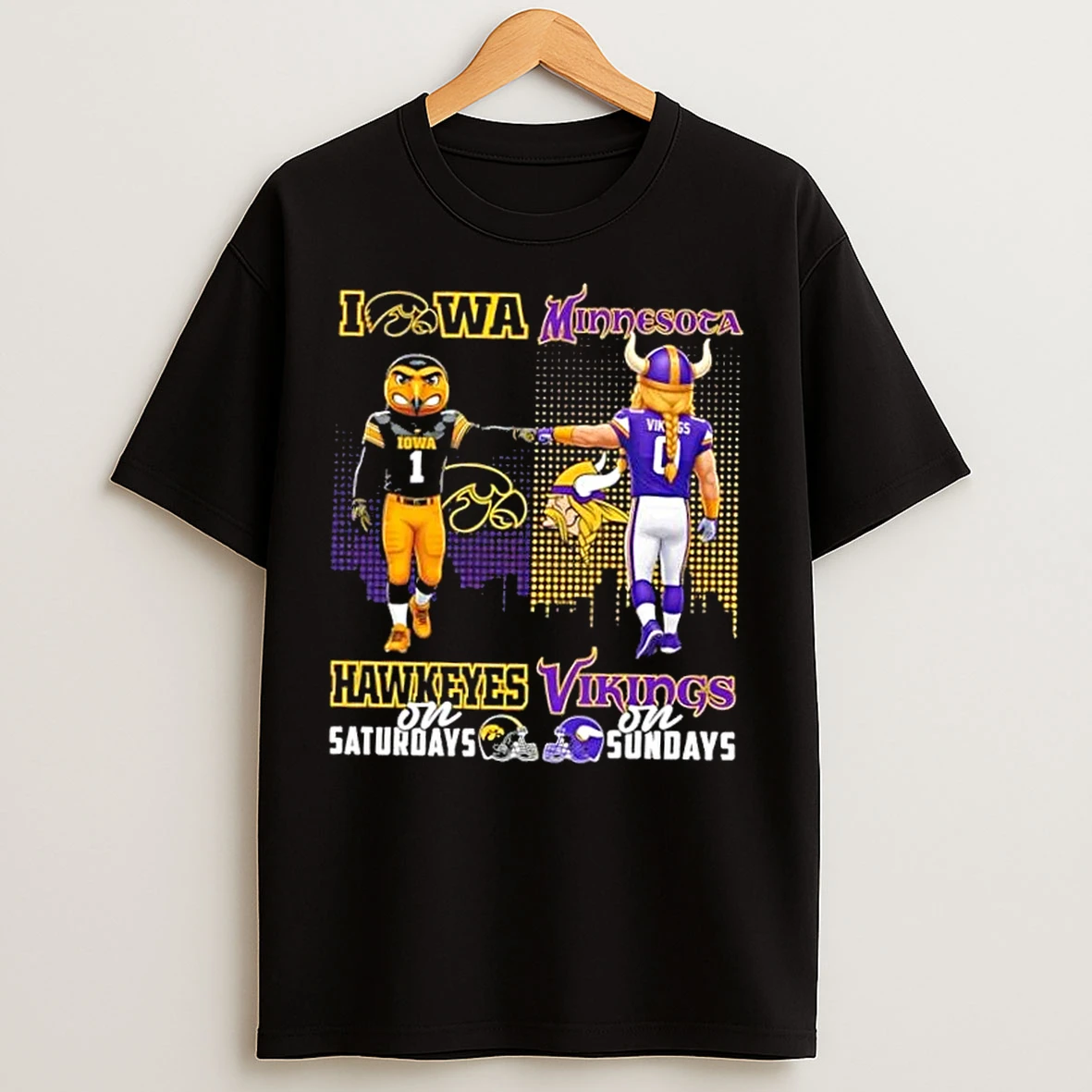 Classic Mascots Iowa Hawkeyes On Saturdays Vs Minnesota Vikings On Sundays Skyline T Shirts