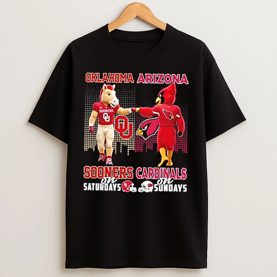 Classic Mascots Oklahoma Sooners On Saturdays X Arizona Cardinals On Sundays Skyline T Shirts