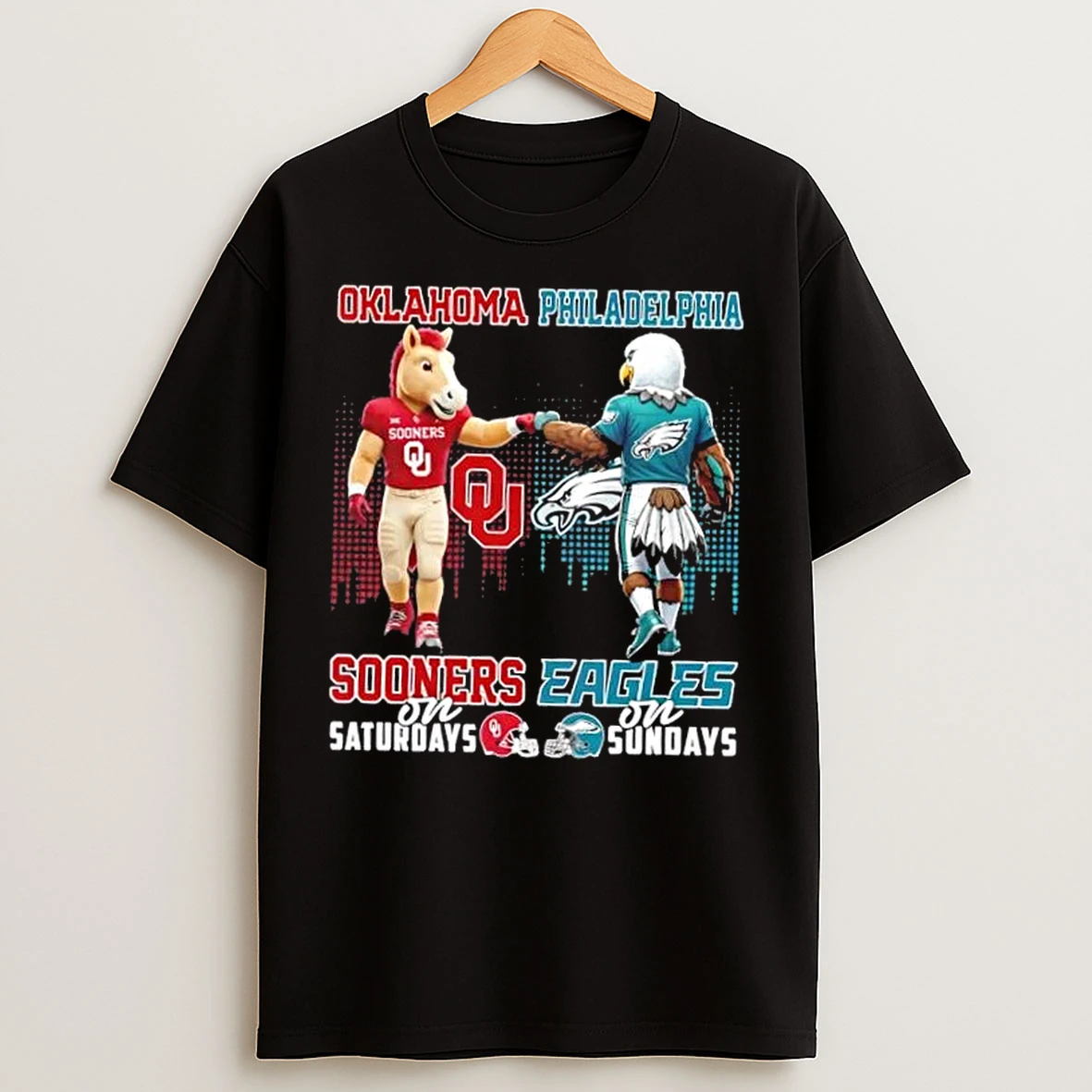 Classic Mascots Oklahoma Sooners On Saturdays X Philadelphia Eagles On Sundays Skyline T Shirts