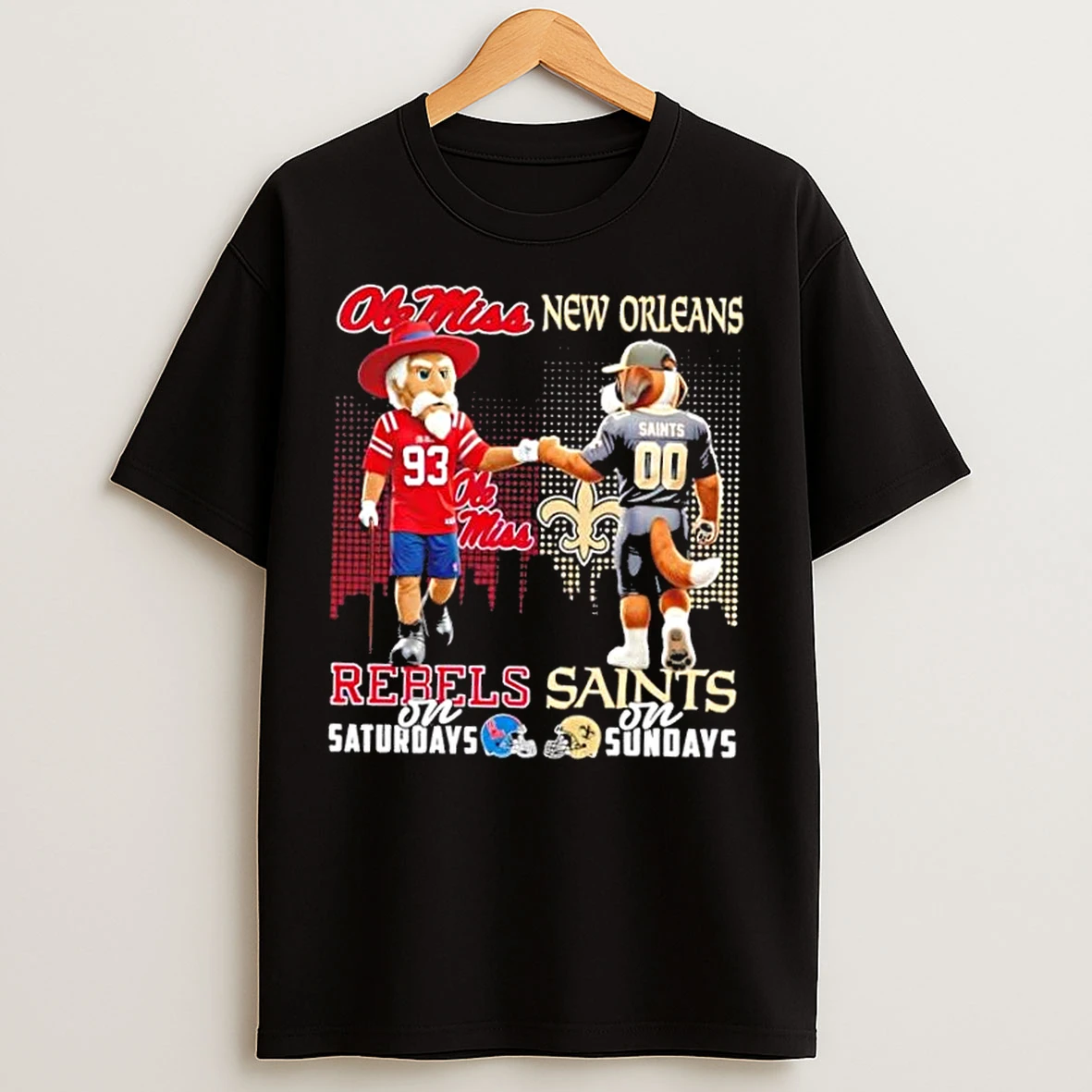 Classic Mascots Ole Miss Rebels On Saturdays X New Orleans Saints On Sundays Skyline T Shirts