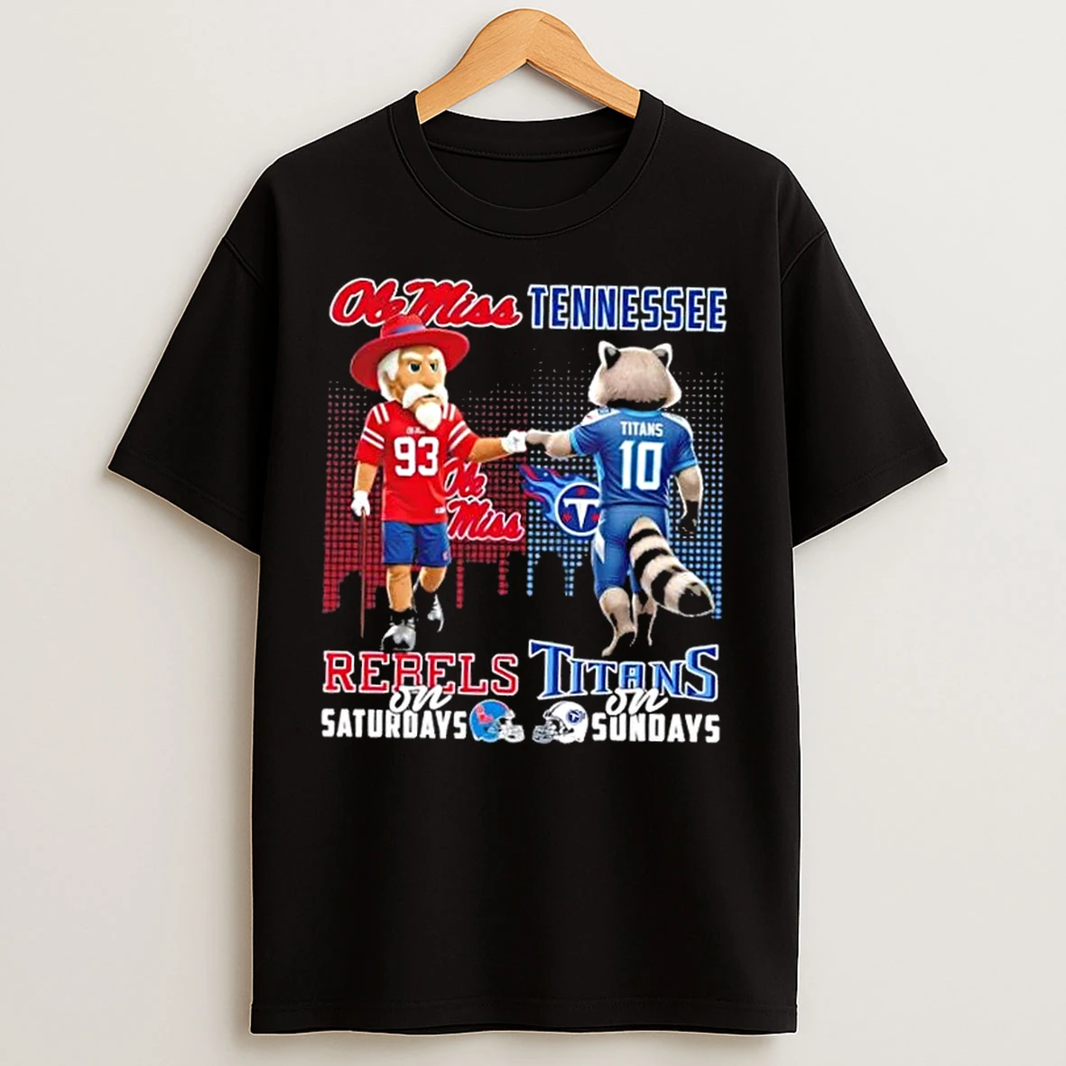 Classic Mascots Ole Miss Rebels On Saturdays X Tennessee Titans On Sundays Skyline T Shirts