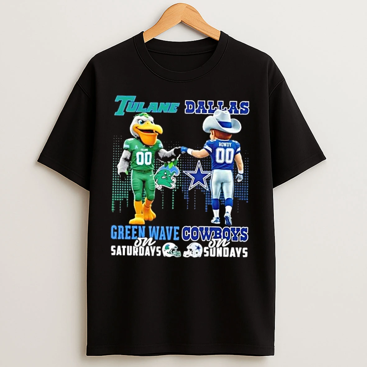 Classic Mascots Tulane Green Wave On Saturdays X Dallas Cowboys On Sundays Skyline T Shirts