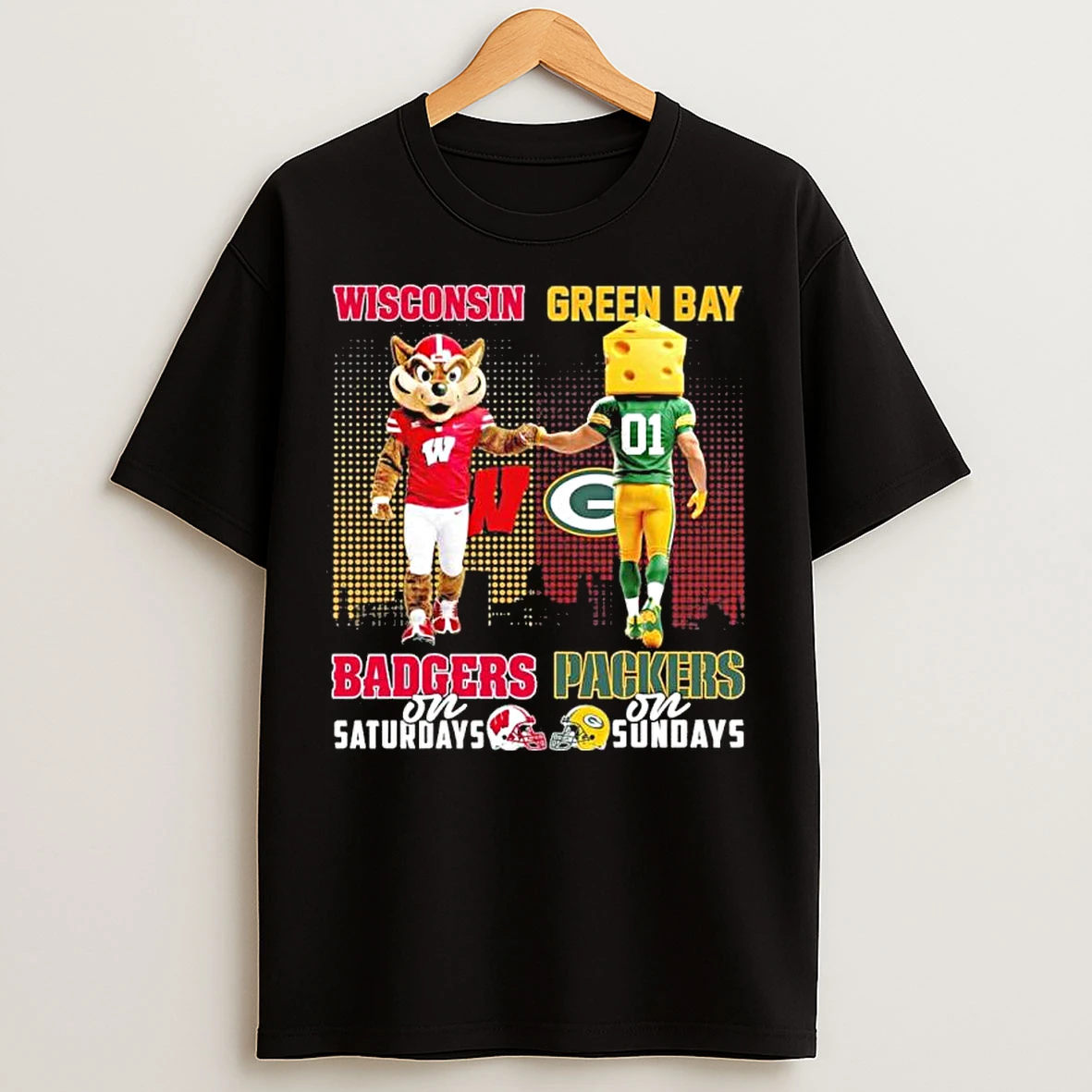 Classic Mascots Wisconsin Badgers On Saturday And Green Bay Packers On Sundays T Shirts