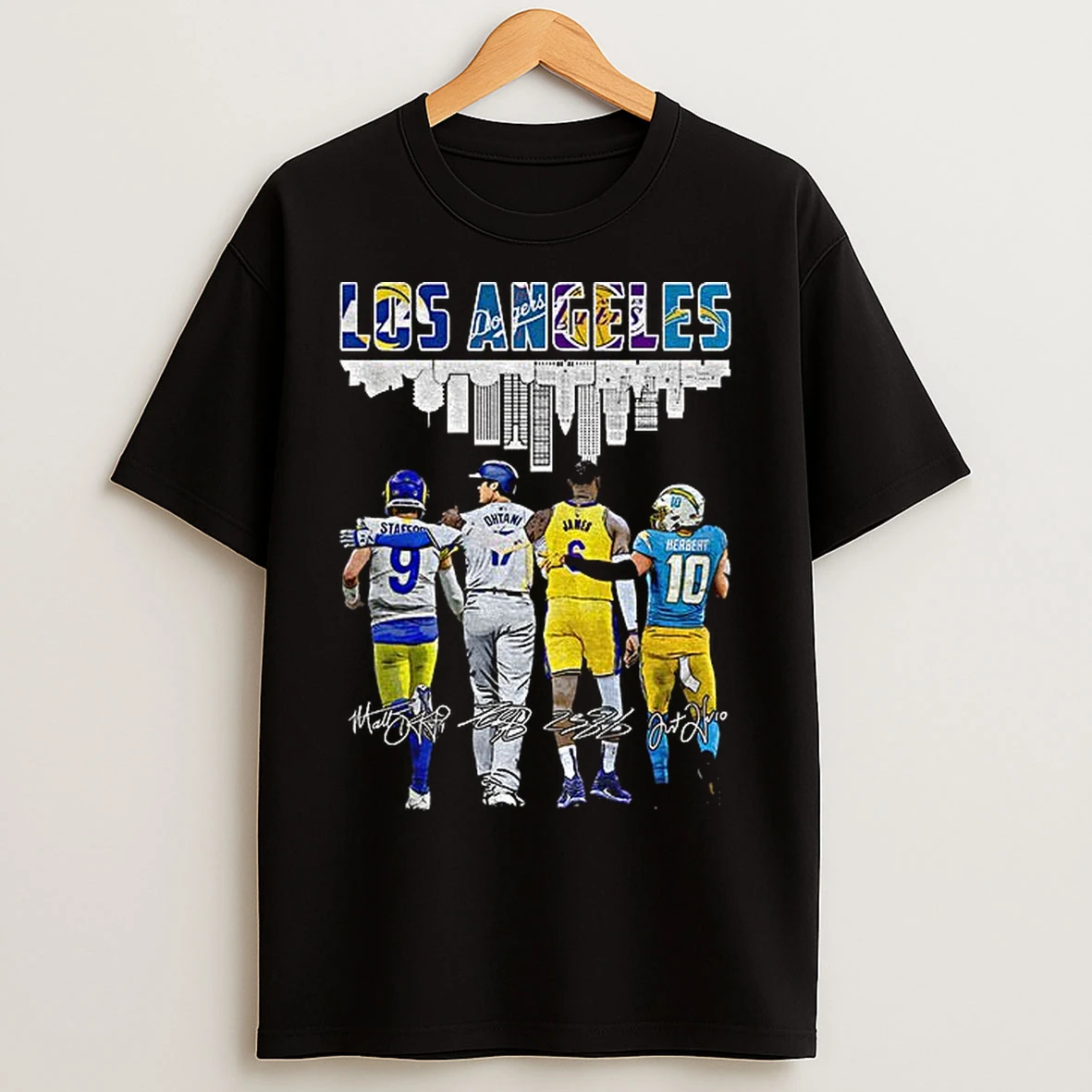 Classic Matthew Stafford Shohei Ohtani Lebron James Justin Herbert Los Angeles Rams Dodgers Lakers Chargers Signatures T Shirts