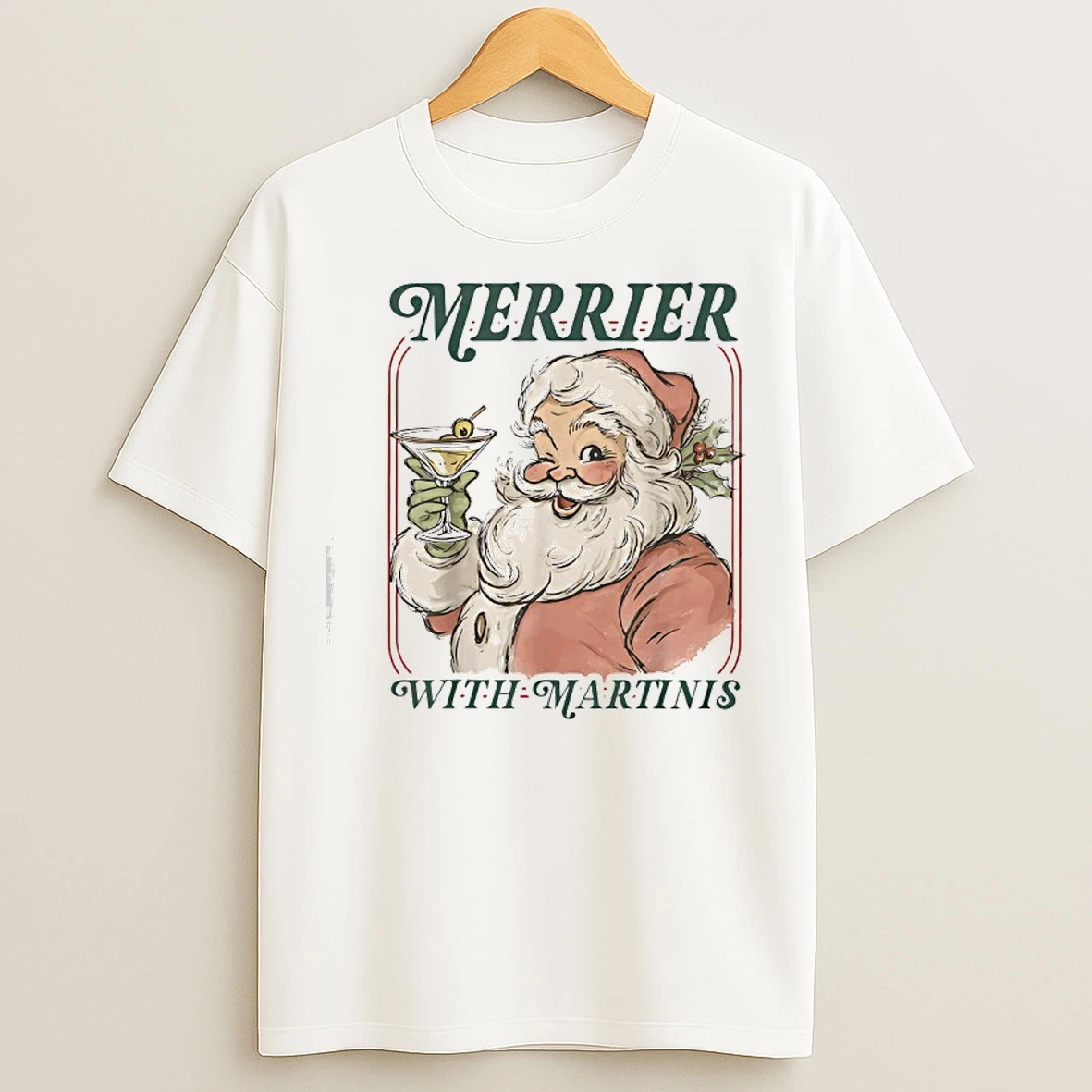 Classic Merrier With A Martini Santa Christmas Cocktail T Shirts
