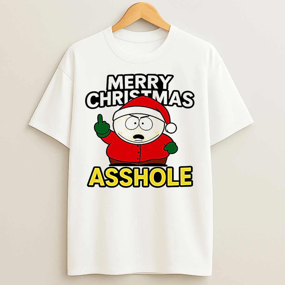 Classic Merry Christmas Asshole Eric Cartman Middle Finger South Park Christmas T Shirts