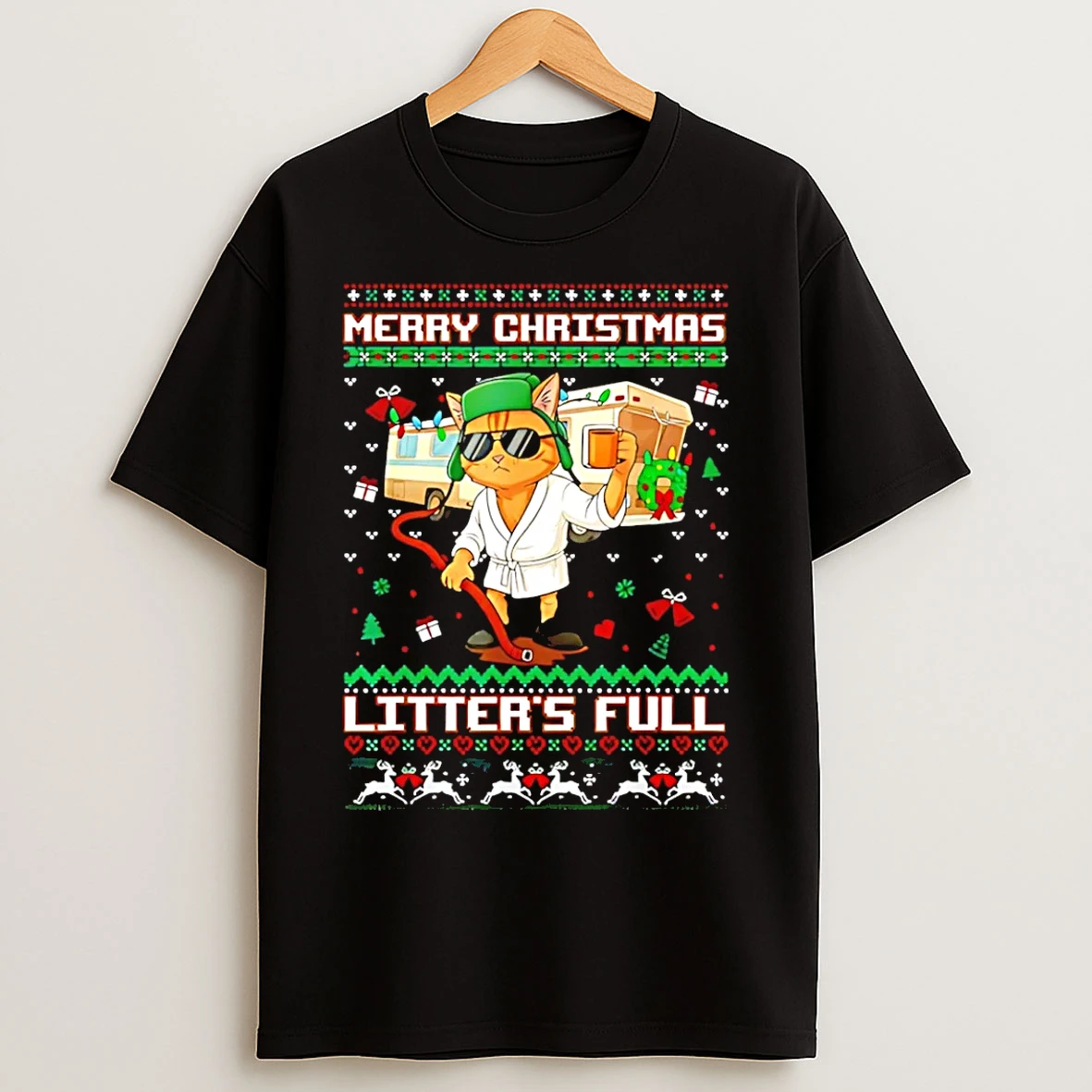 Classic Merry Christmas Litters Full Cat Ugly Xmas T Shirts
