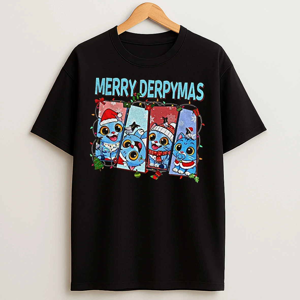 Classic Merry Derpymas Funny Anime Cat Chibi Christmas T Shirts