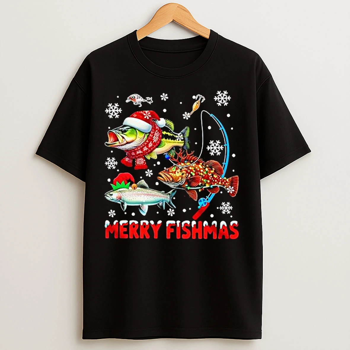 Classic Merry Fishmas Awesome Christmas Lights Three Fish T Shirts