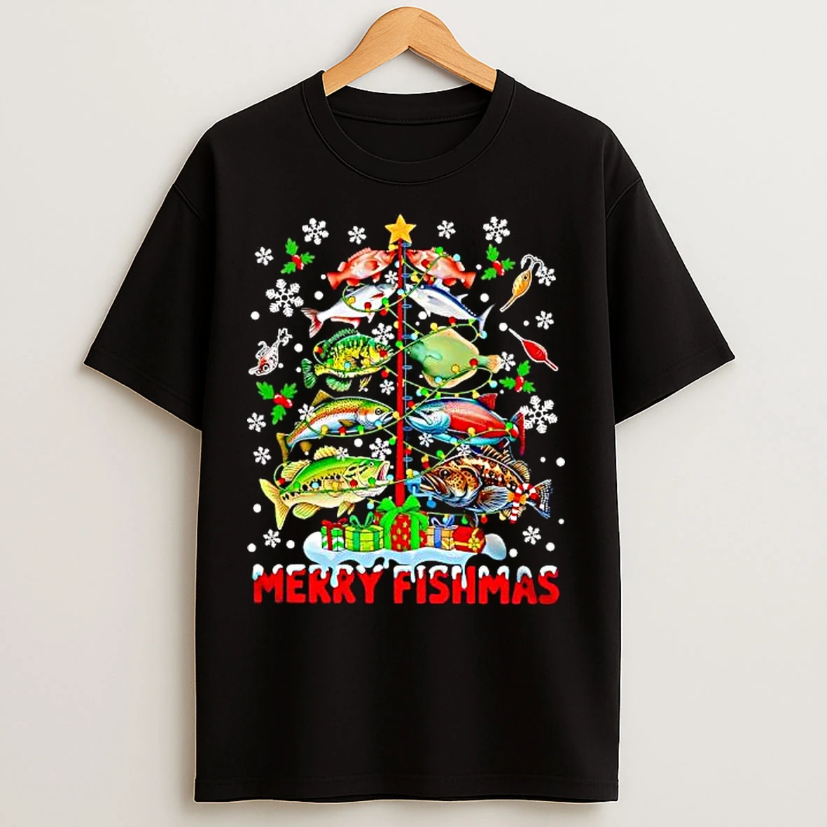 Classic Merry Fishmas Awesome Christmas Tree Lights Fish T Shirts