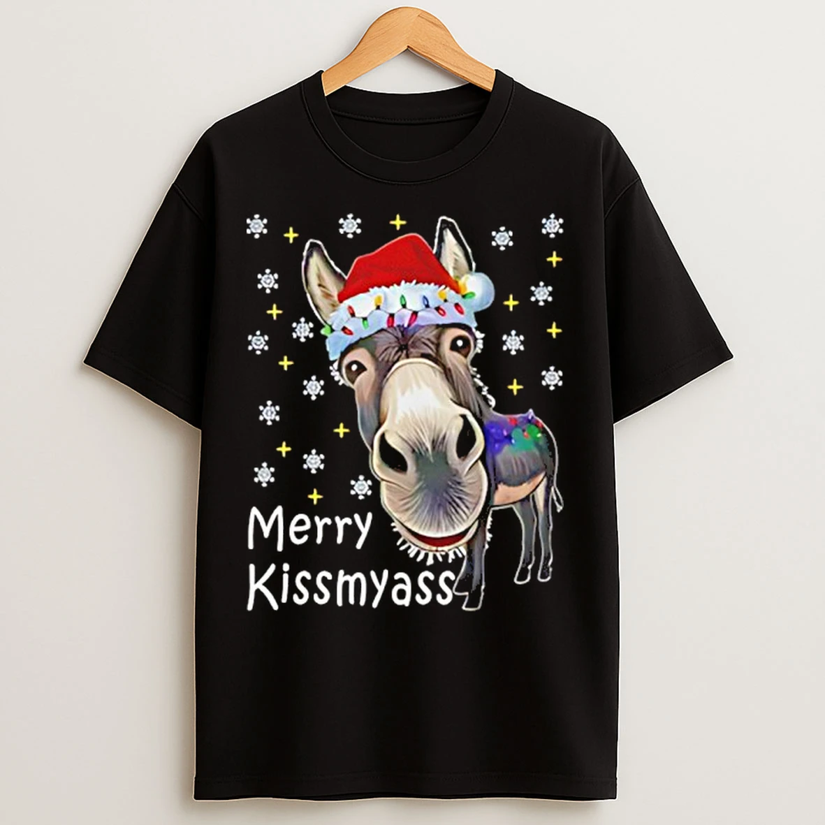 Classic Merry Kissmyass Donkey Santa Hat Lights T Shirts