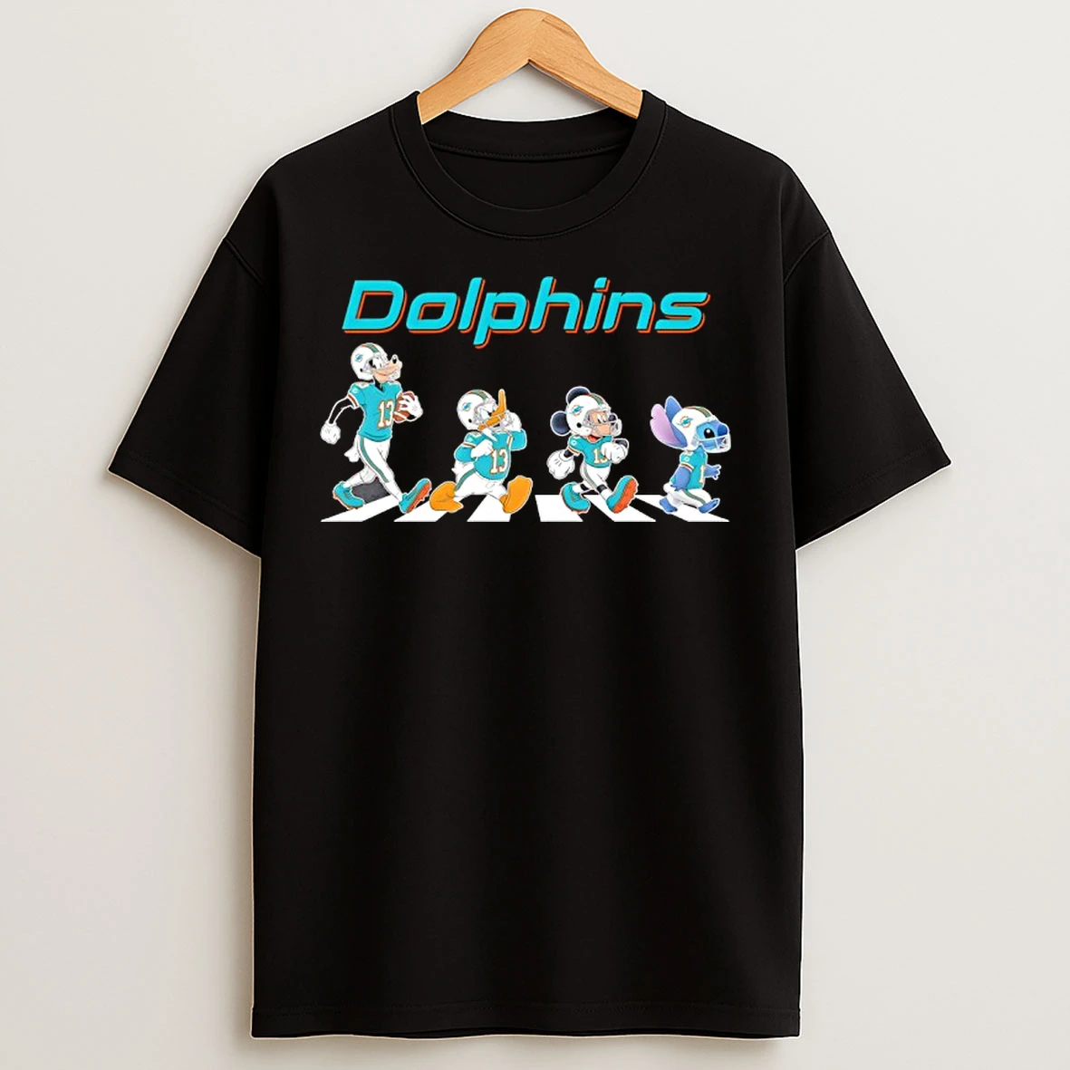 Classic Miami Dolphins X Goofy X Donald Duck X Mickey Mouse X Stitch Abbey Road T Shirts