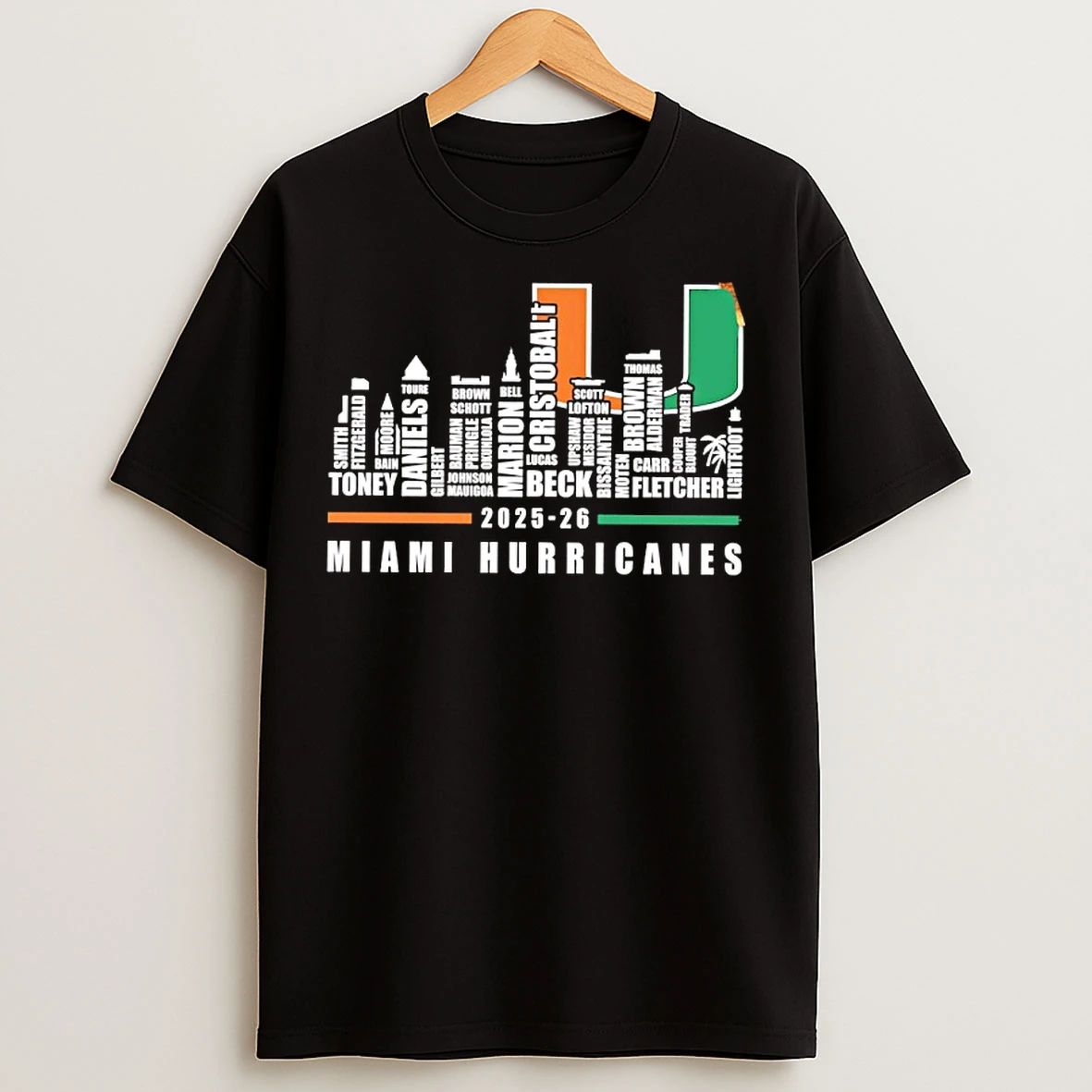Classic Miami Hurricanes 2025 26 Players Names City Skyline T Shirts
