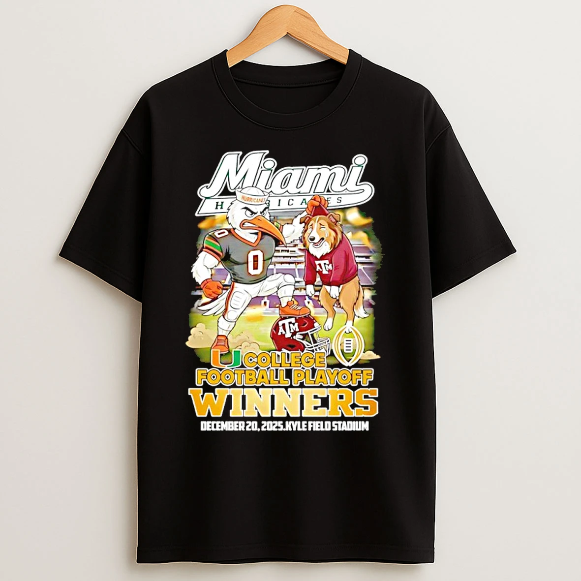 Classic Miami Hurricanes 2025 College Playoff Ncaa Winners Beat Aggies Mascots T Shirts