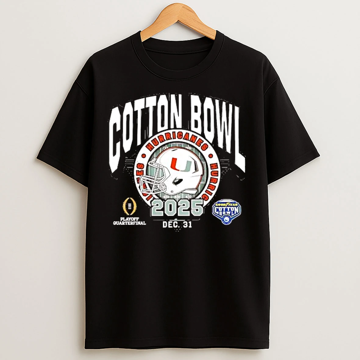 Classic Miami Hurricanes 2025 Cotton Bowl Helmet Playoff Quarterfinal T Shirts