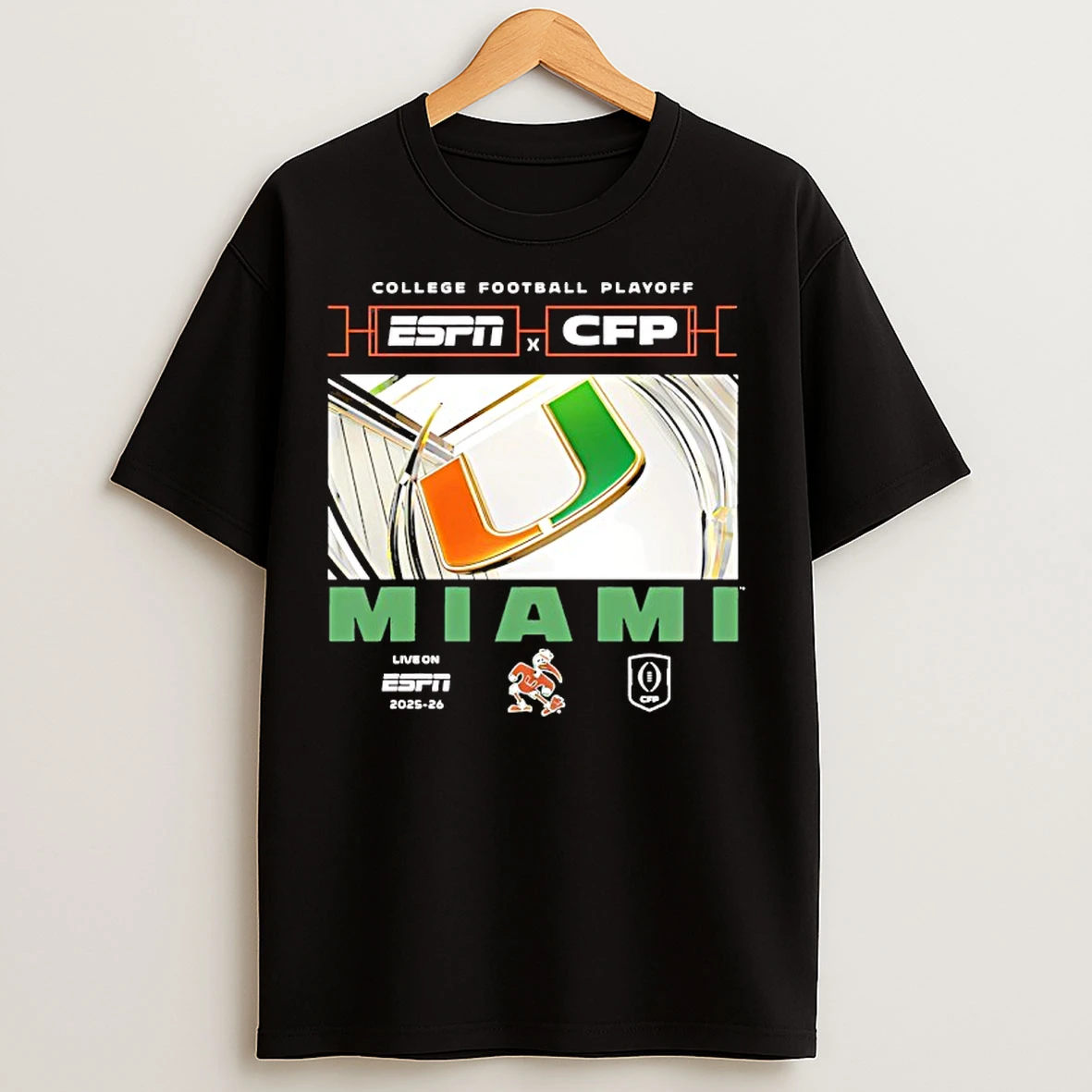 Classic Miami Hurricanes Espn X Cfp College Football Playoff Live On 2025 26 T Shirts