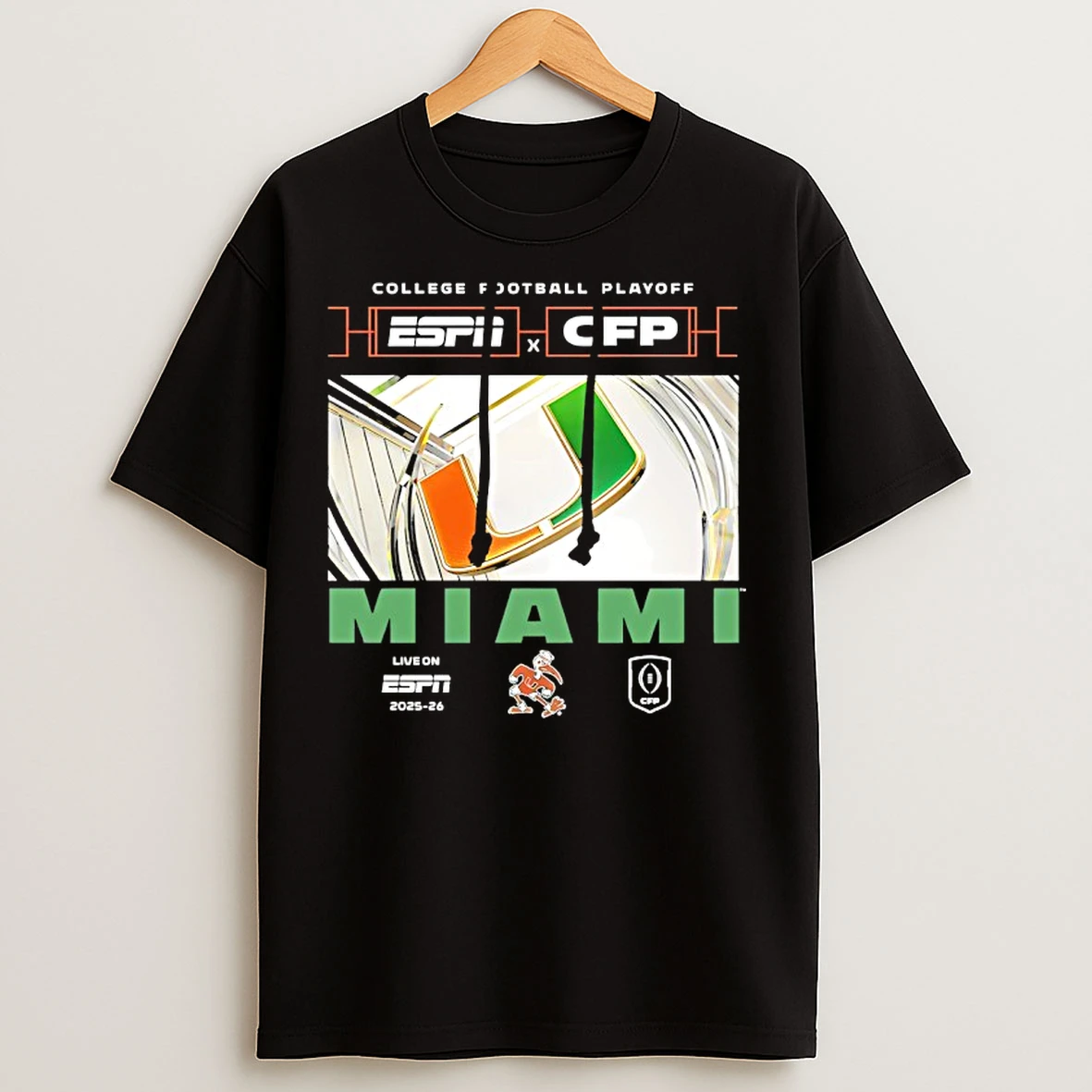 Classic Miami Hurricanes Espn X Cfp College Football Playoff Live On Espn 2025 26 T Shirts