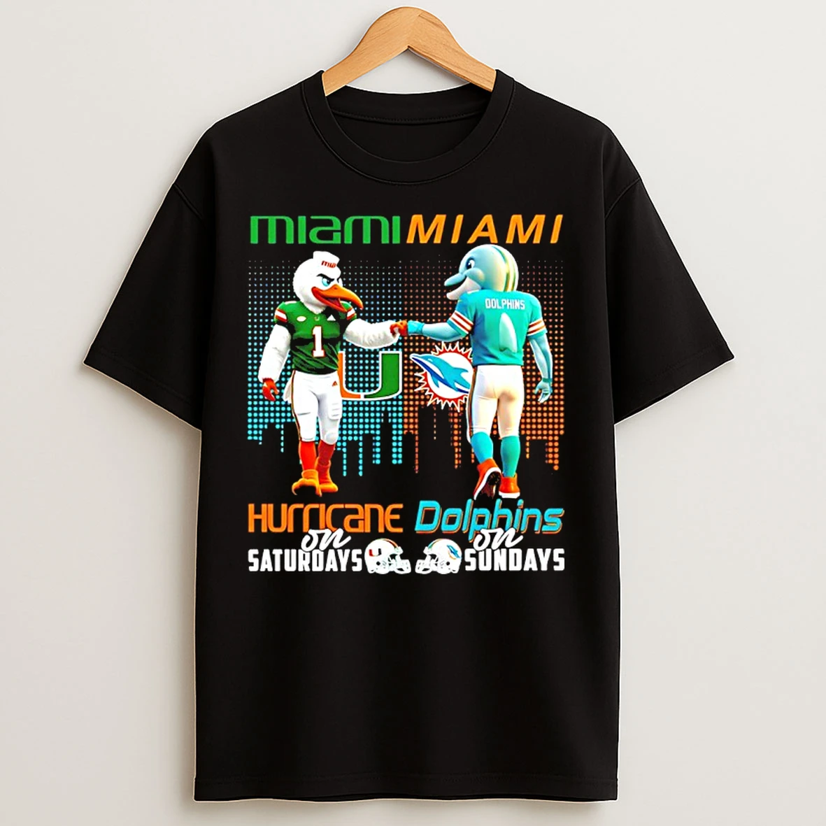 Classic Miami Hurricanes On Saturdays Vs Miami Dolphins On Sundays Mascot Skyline T Shirts