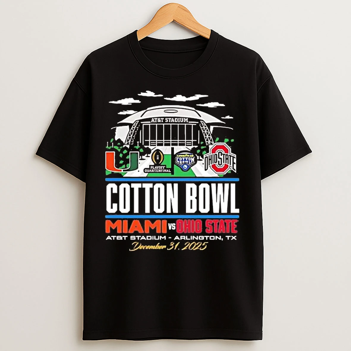 Classic Miami Hurricanes Vs Ohio State Buckeyes 2025 Cotton Bowl Att Stadium T Shirts