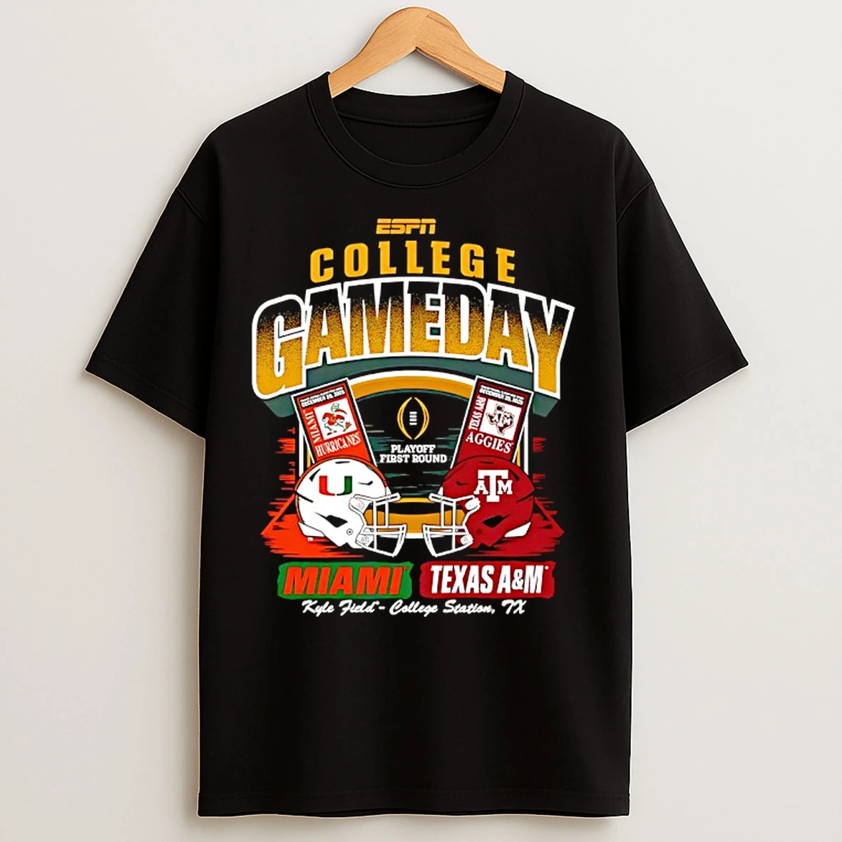 Classic Miami Hurricanes Vs Texas Am Aggie Espn College Gameday Playoff First Round T Shirts