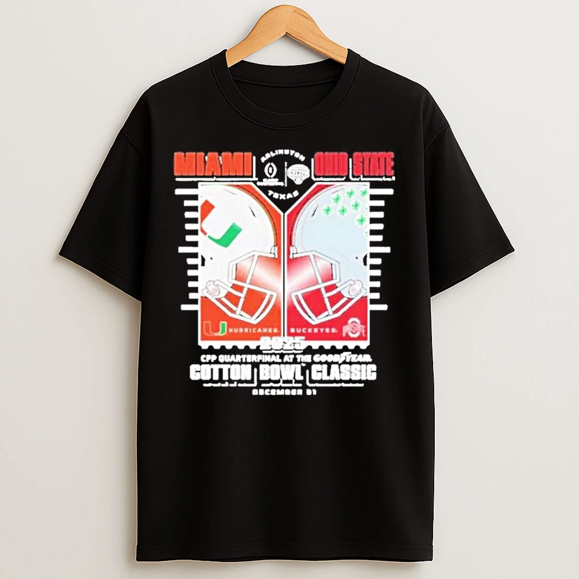 Classic Miami Hurricanes Vs Ohio State Buckeyes 2025 26 Cfp Cotton Bowl Classic Helmet T Shirts