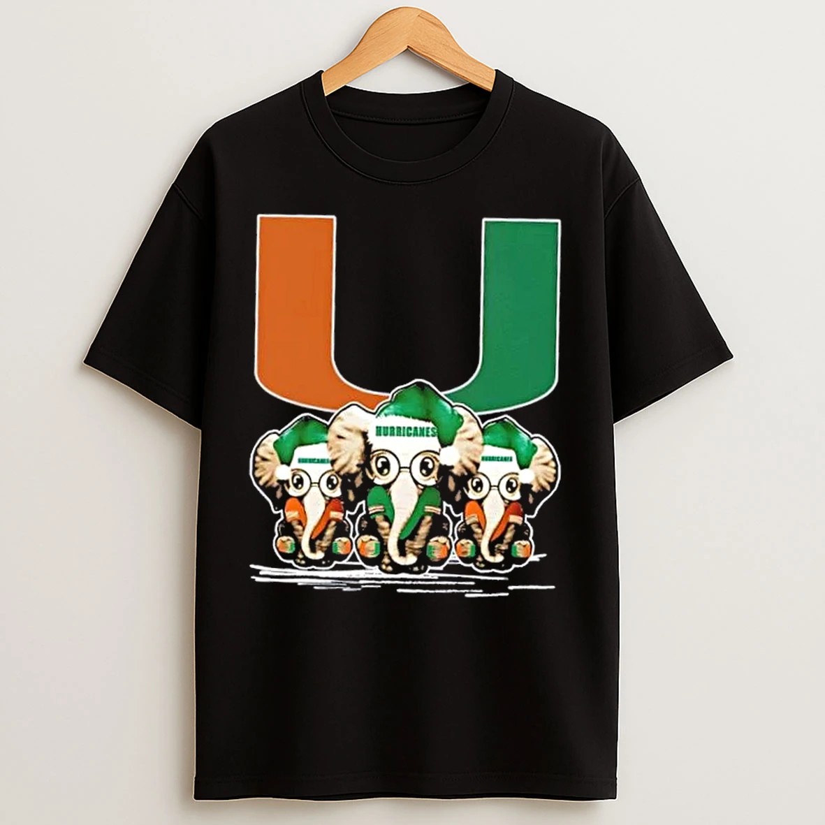 Classic Miami Hurricanes X Elephants Santa Hat Merry Christmas T Shirts