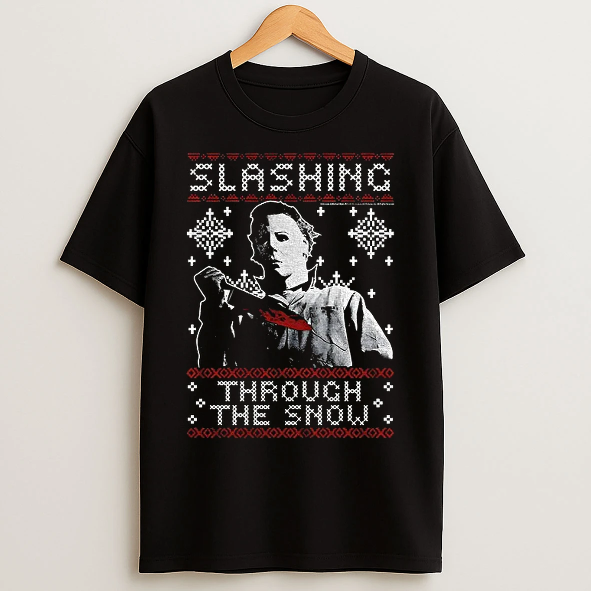 Classic Michael Myers Slashing Thru The Snow Christmas T Shirts