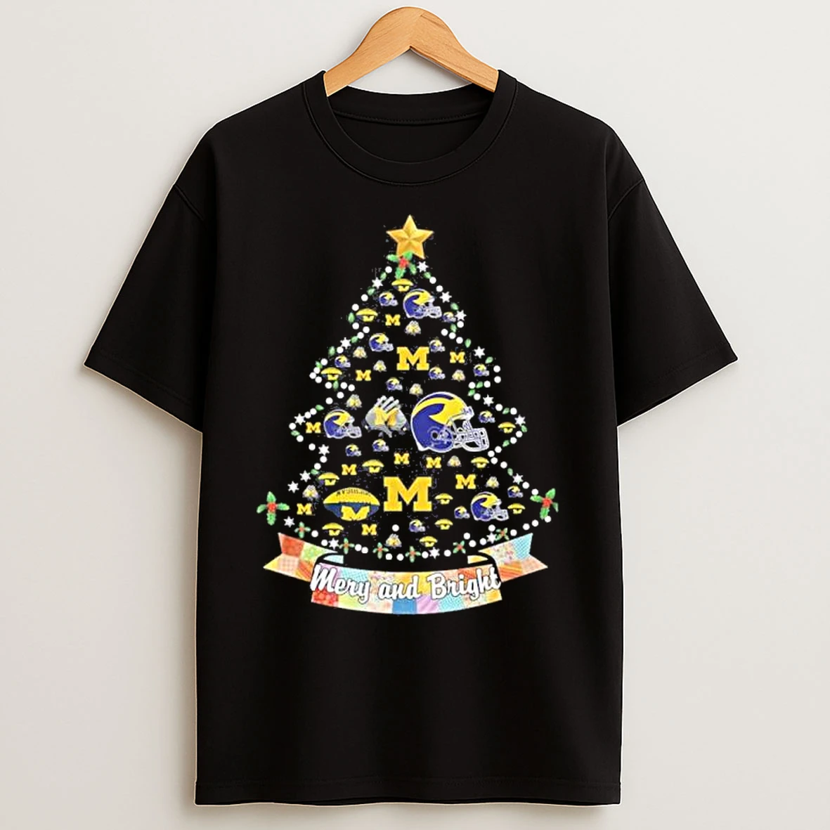 Classic Michigan Wolverines Merry And Bright Christmas Tree T Shirts